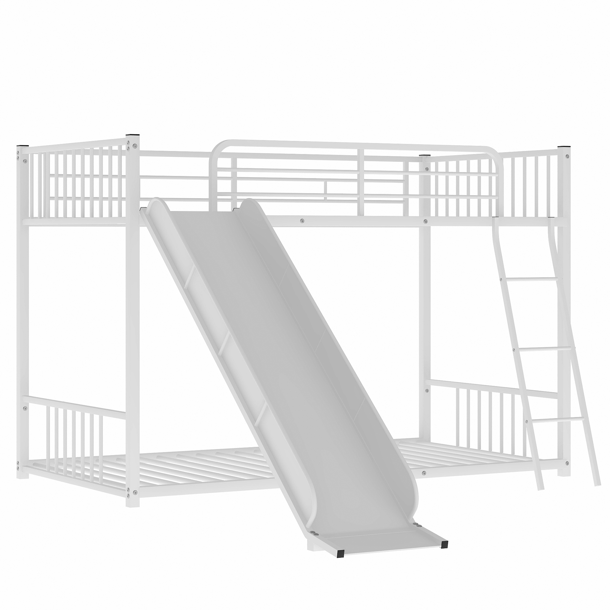 Nestfair White Twin over Twin Metal Bunk Bed with Slide