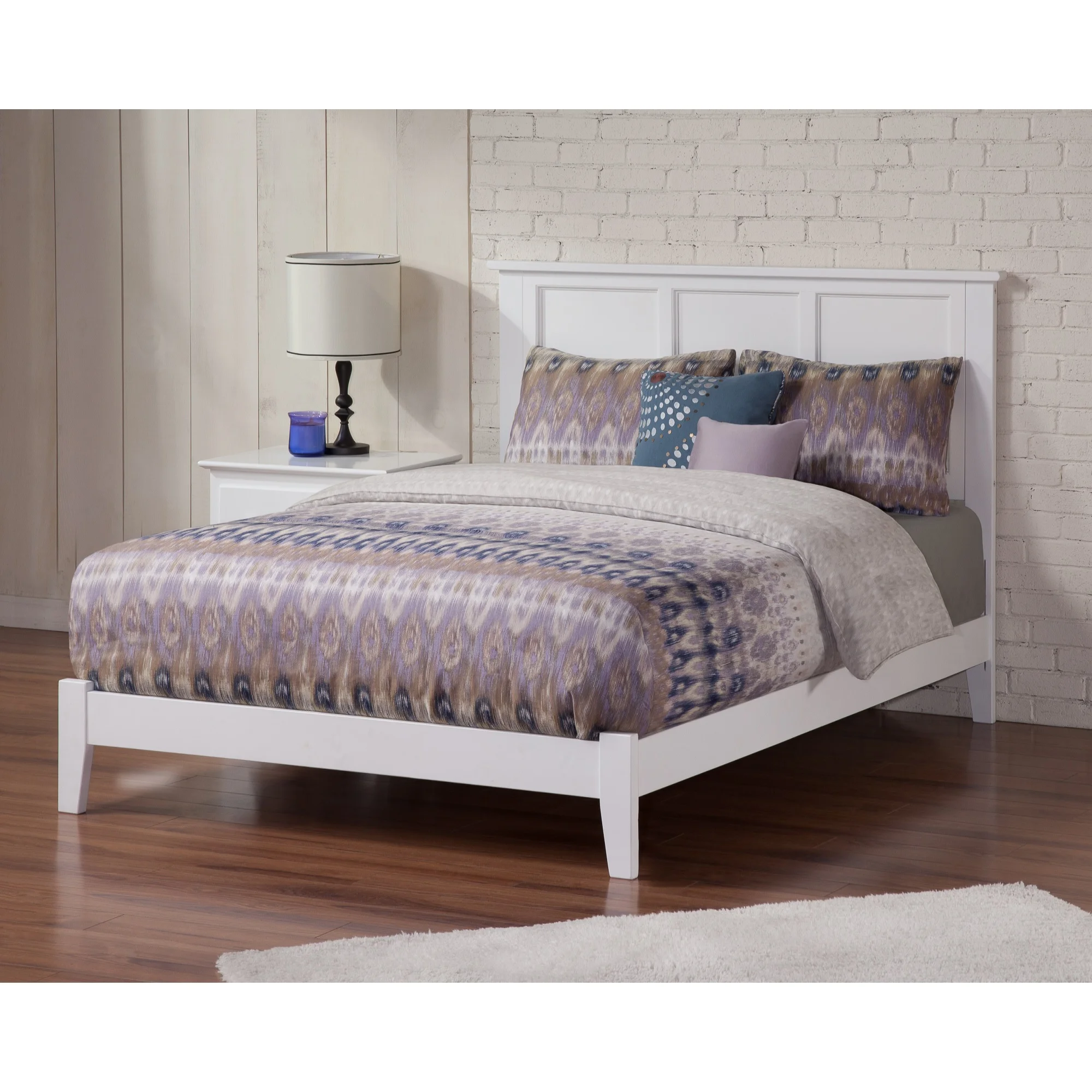 Madison Queen Low Profile Wood Platform Bed in White