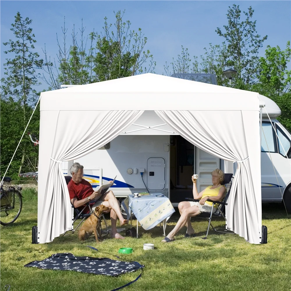 Yaheetech 8x8 FT Pop-up Canopy Tent with 4 Sidewalls, White