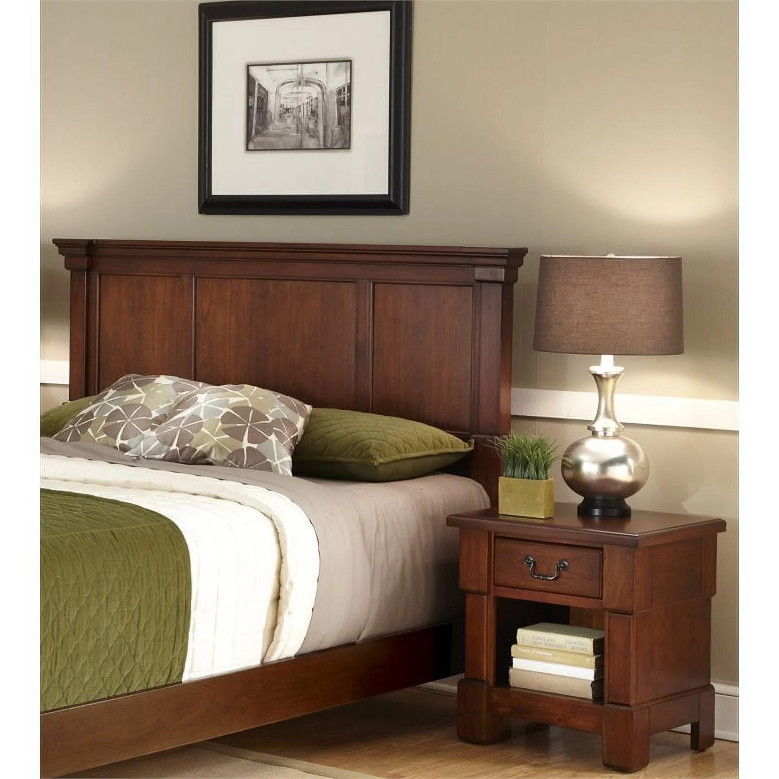 Pemberly Row King California King Wooden Panel Headboard and Nightstand