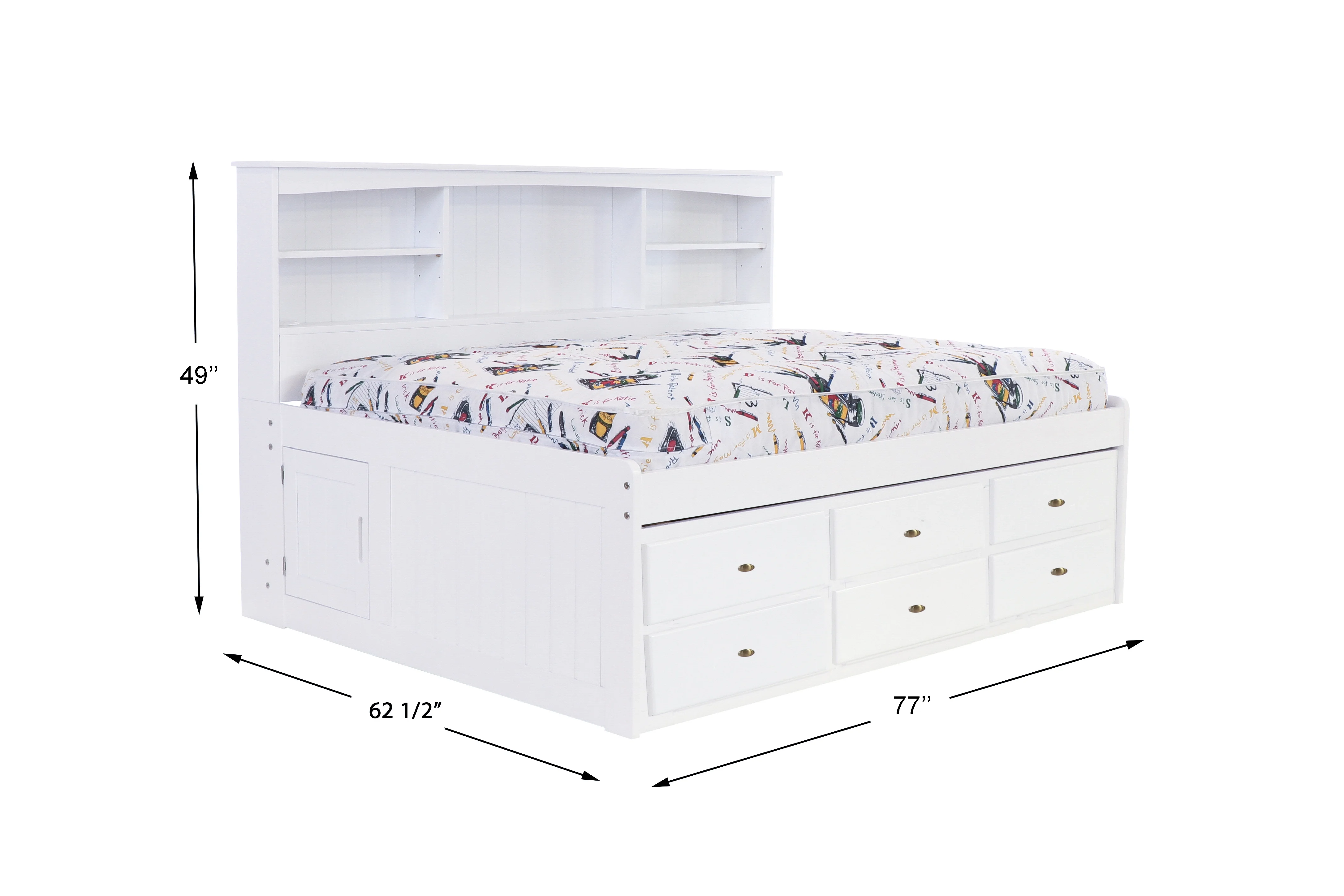 OS Home and Office Furniture, Model 80223K3-22, Solid Pine Full Bookcase Daybed with 3 Drawers and a Twin Trundle in Casual White