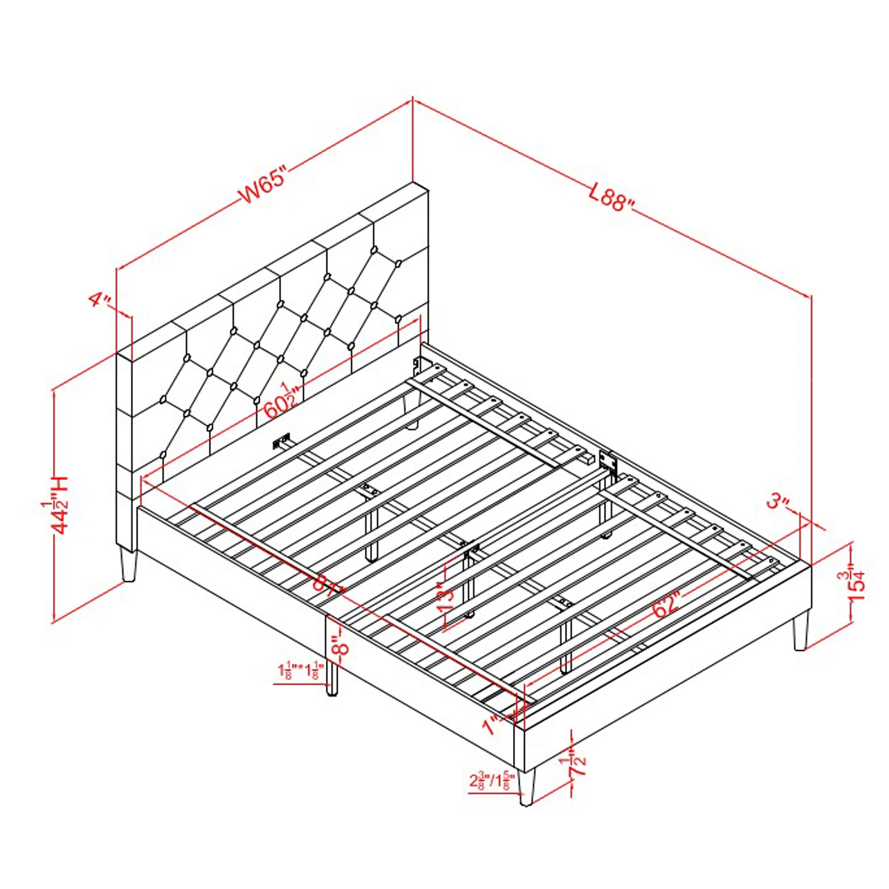 Furniture of America Frohm Button Tufted Upholstered Queen Platform Bed in Blue