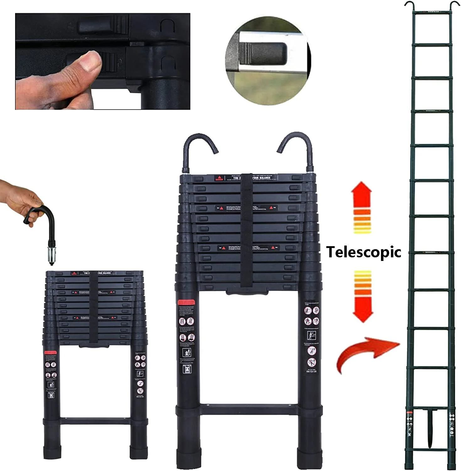 Telescoping Ladder 16 FT Aluminum Collapsible Ladder with 2.8