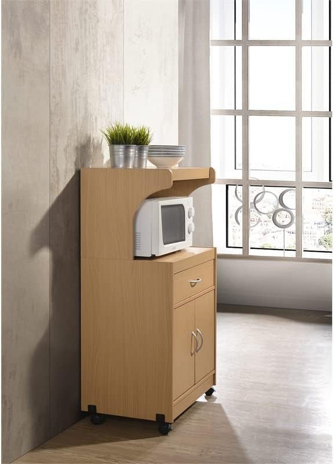 Microwave Kitchen Cart With Utenstil Drawer And Storage Cabinet In Beech