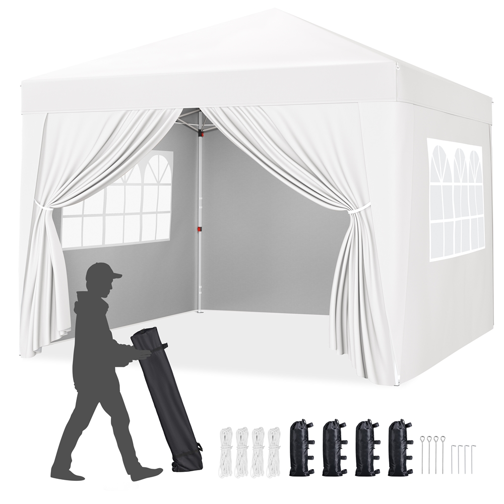 Topeakmart 8x8 FT Pop-up Canopy with 4 Sidewalls, White