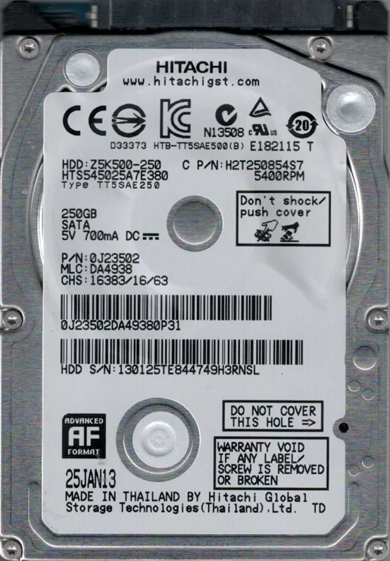 HTS545025A7E380 P/N: 0J23502 MLC: DA4938 Hitachi 250GB