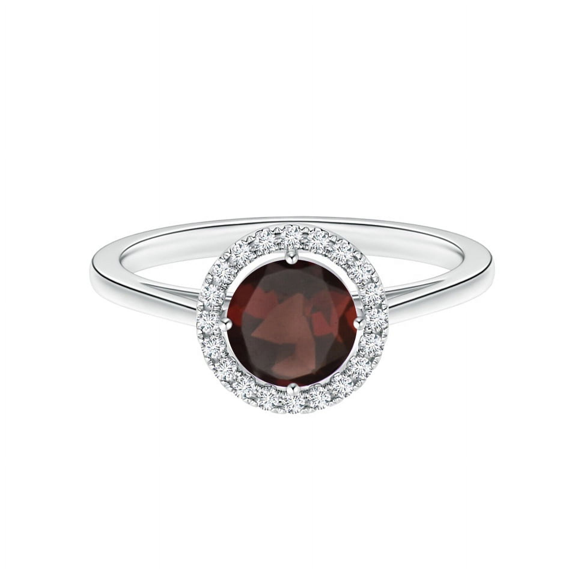 ARMOURA JEWELS Round Shape Red Garnet Solitaire With Accents Ring 925 Sterling Silver Wedding Engagement Ring Anniversary Women Gemstone Jewelry Gift