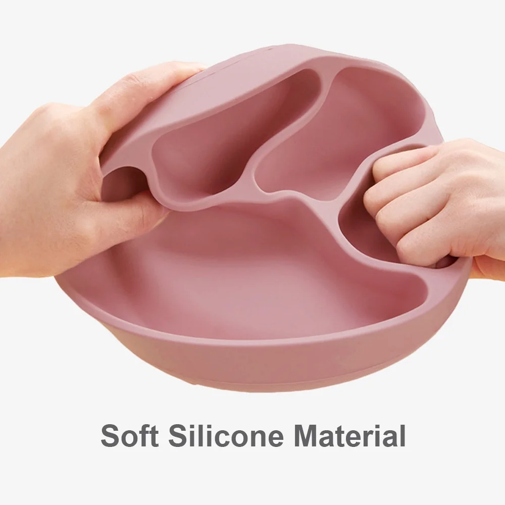 Walmeck Silicone Suction Plates for Babies Toddlers Self Feeding  Suction Plate with Silicone Spoon & Fork BPA Free Divided Design Dishwasher & Microwave