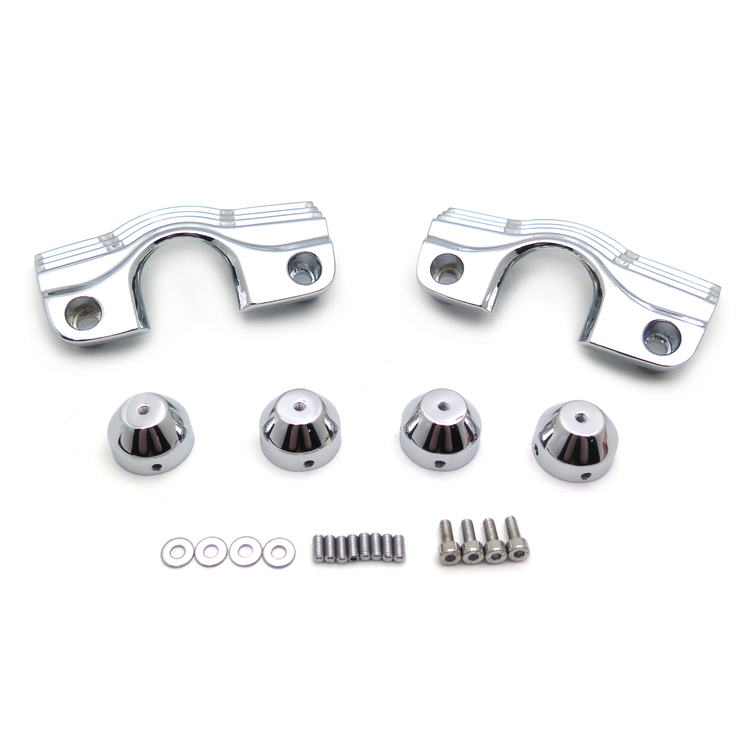 HTTMT- Chrome Slotted Finned Spark Plug Head Bolt Covers Compatible with Harley Touring Part Electra Glides Street Glide Road Kings Trikes Road Glides FLT [P/N: MT454]