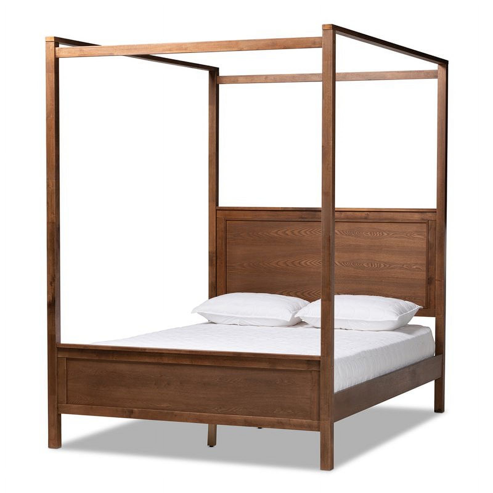 Bowery Hill Queen Size Walnut Finished Wood Platform Canopy Bed
