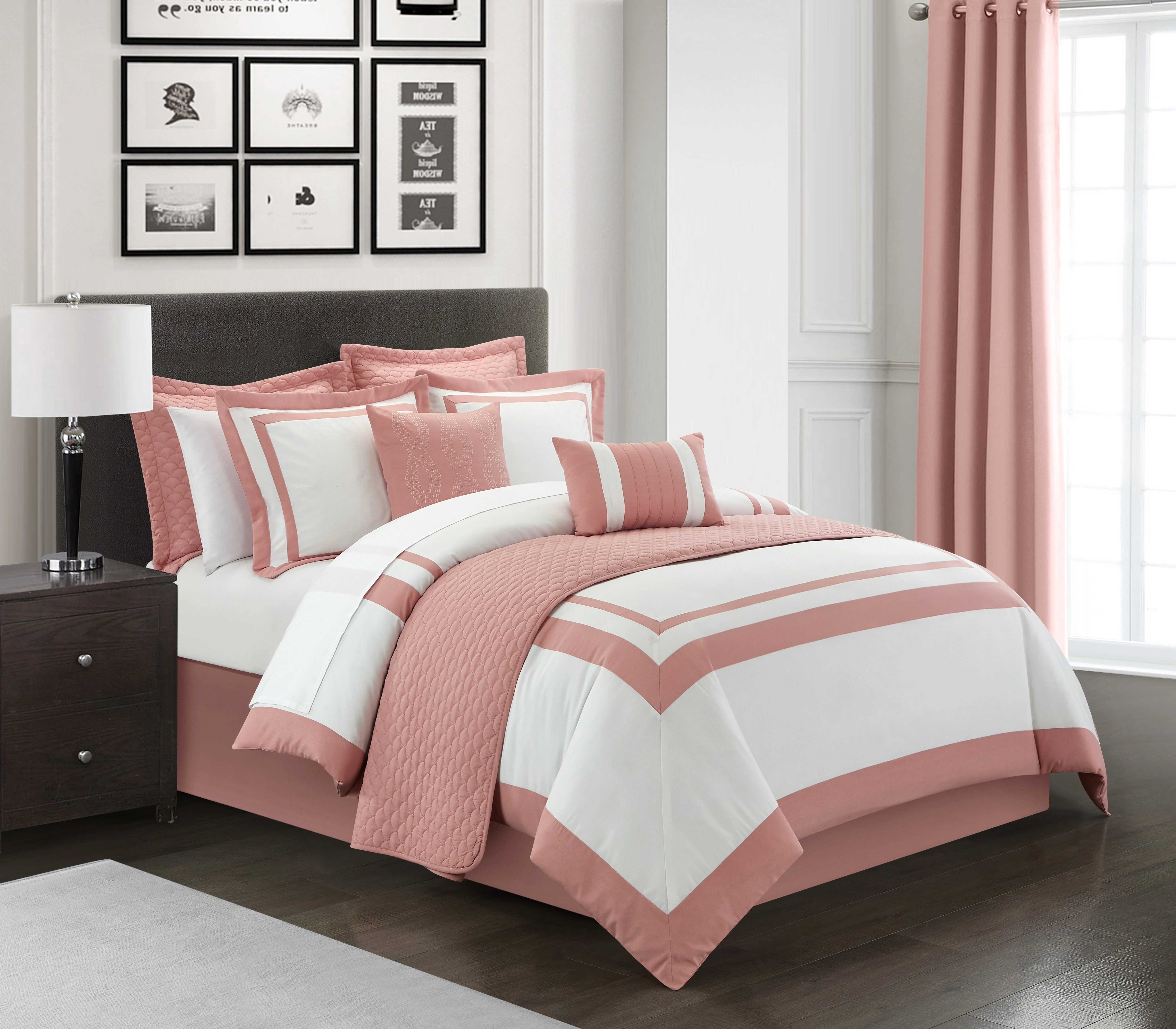 Chic Home Golda 6-Piece Color Block Comforter Set, Twin, Rose