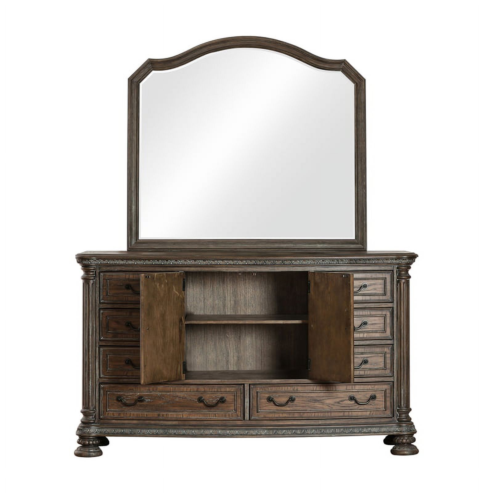 Furniture of America Leo Wood 2-Piece Dresser and Mirror in Rustic Natural Tone