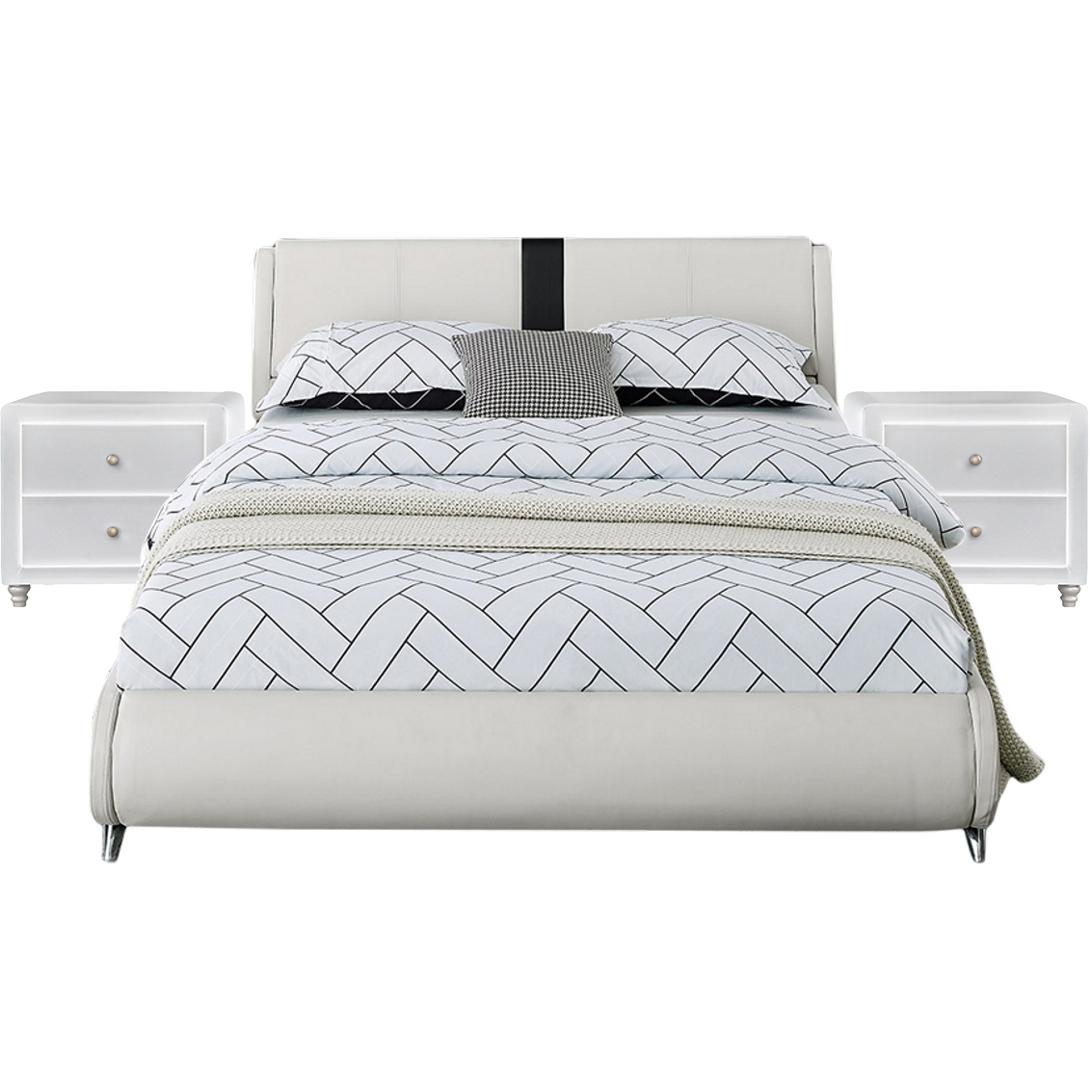 Camden Isle Carlton Platform Bedroom Set | Striped Headboard and Side Rails | Queen, White