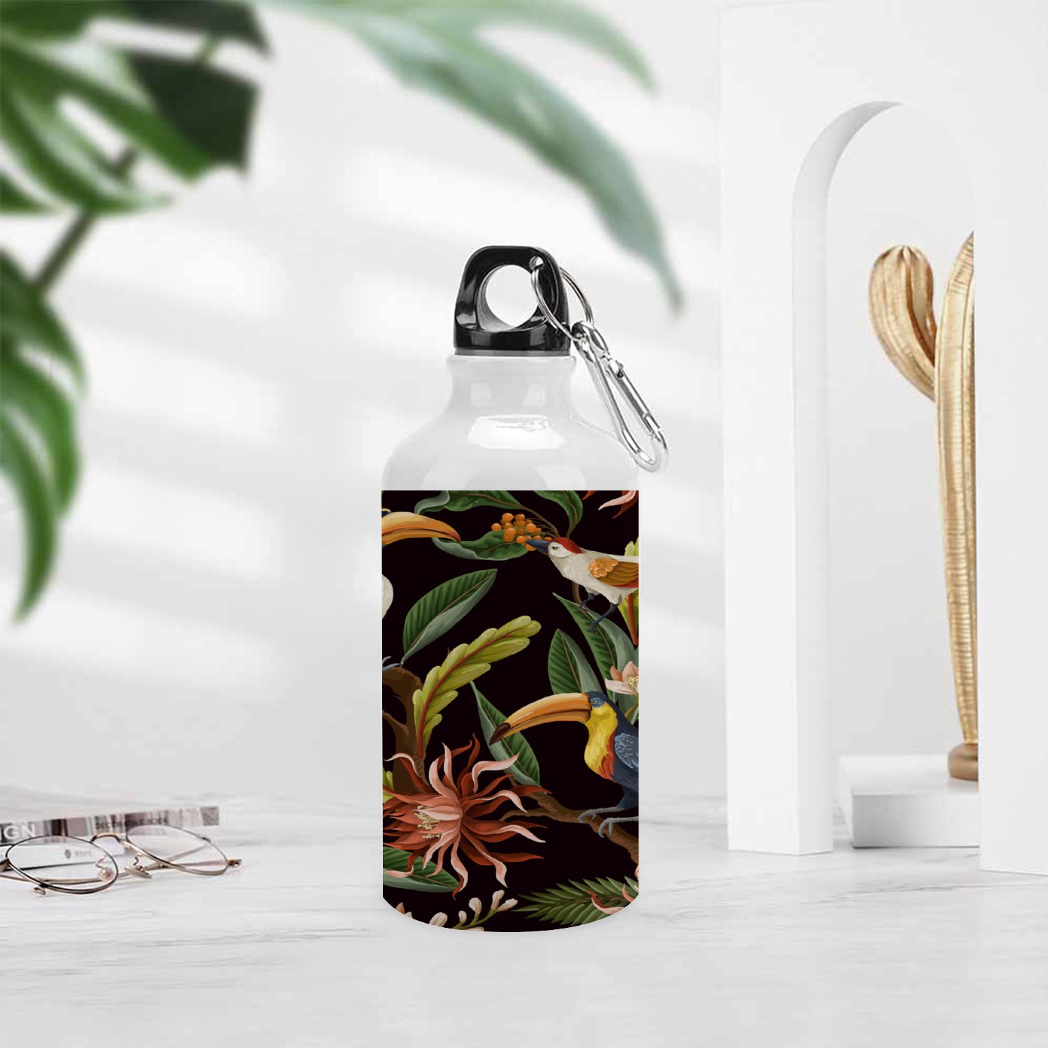 SKYSONIC 400ml Sport Aluminum Water Bottle,Birds and Leaves,Sport Multipack Leak Proof Easy Carry Travel Bottle with Twist Cap for Gym Hiking Camping Running Bike Outdoor