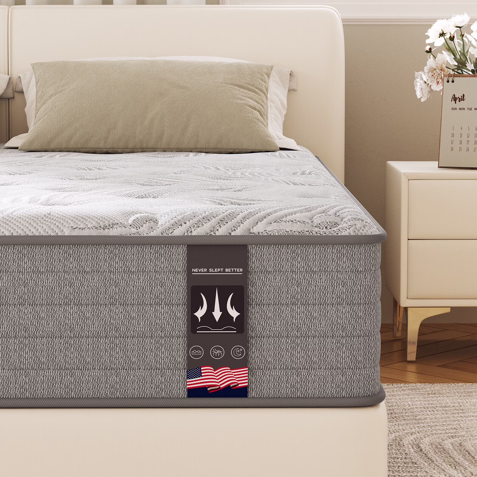 BoTong 12 inch full size mattress in a box,Gel Memory Foam Hybrid individually wrapped pocket spring system.