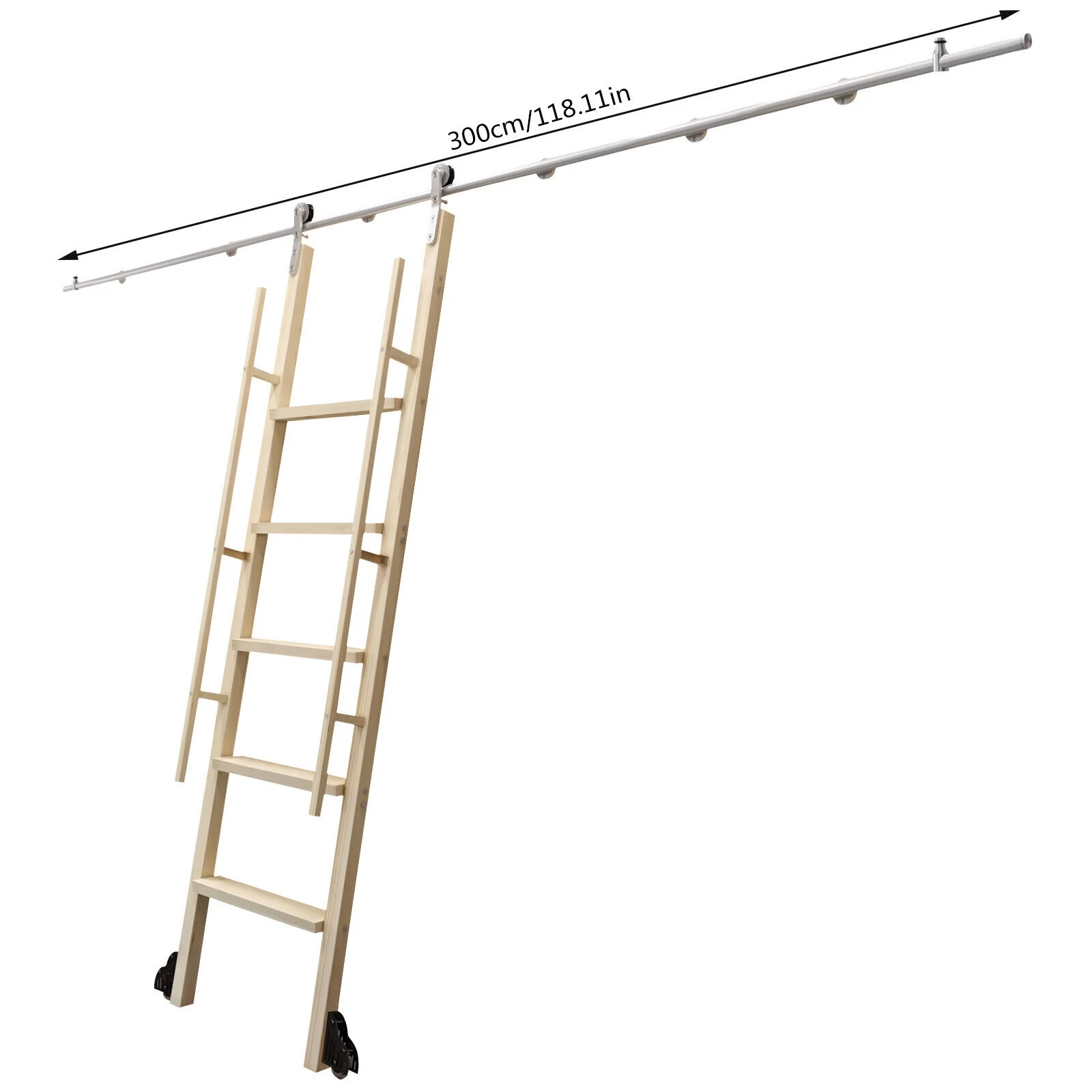 DENEST 10ft Stainless Steel Rolling Ladder Sliding Hardware Rolling Track (No Ladder)