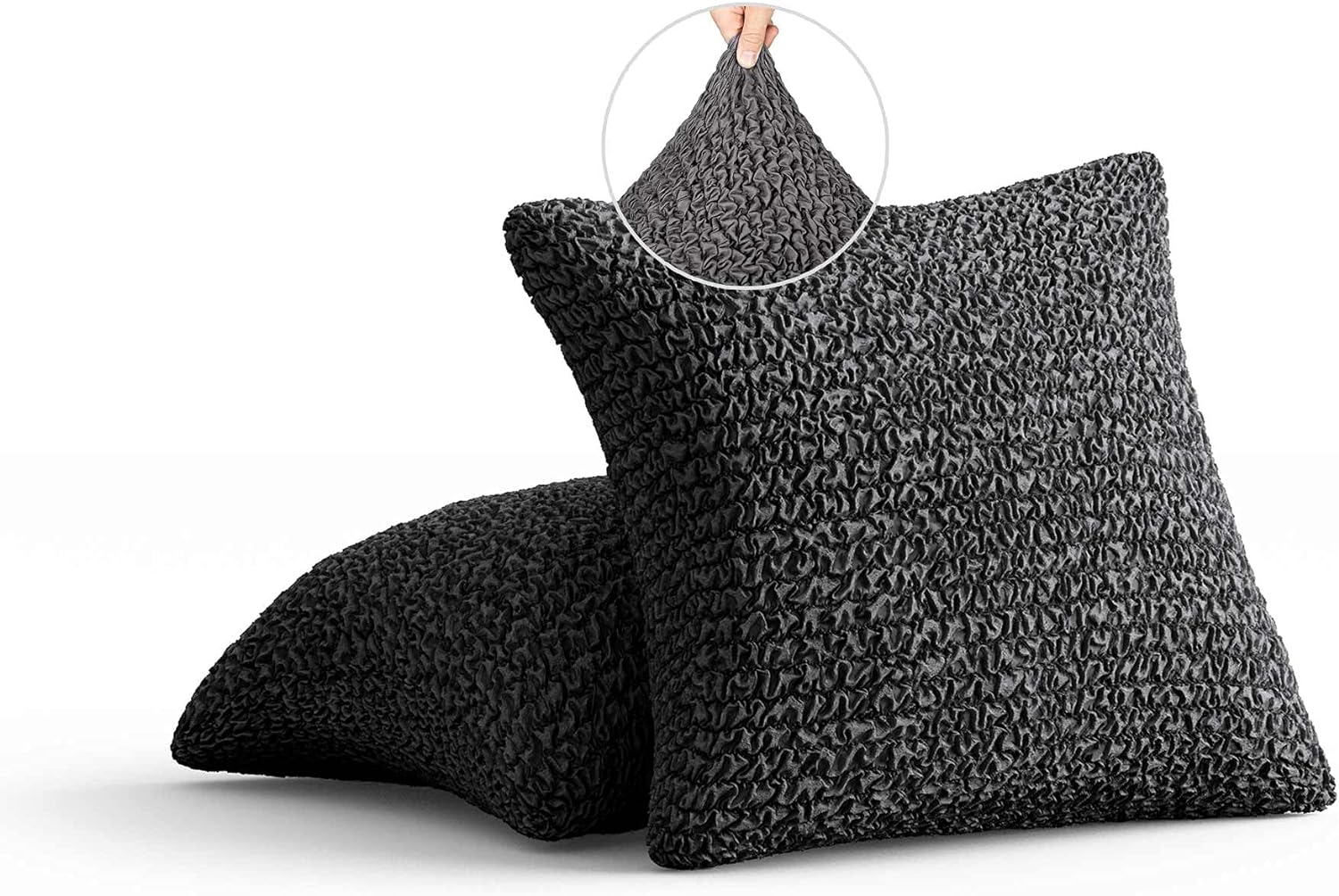 Throw Pillow Cover - 18X18 Pillows Slipcover 2 Pcs Set - Soft Polyester Fabric Slipcover - 1-Piece Form Fit Stretch Furniture Protector - Microfibra Collection (18X18, Dark Grey)