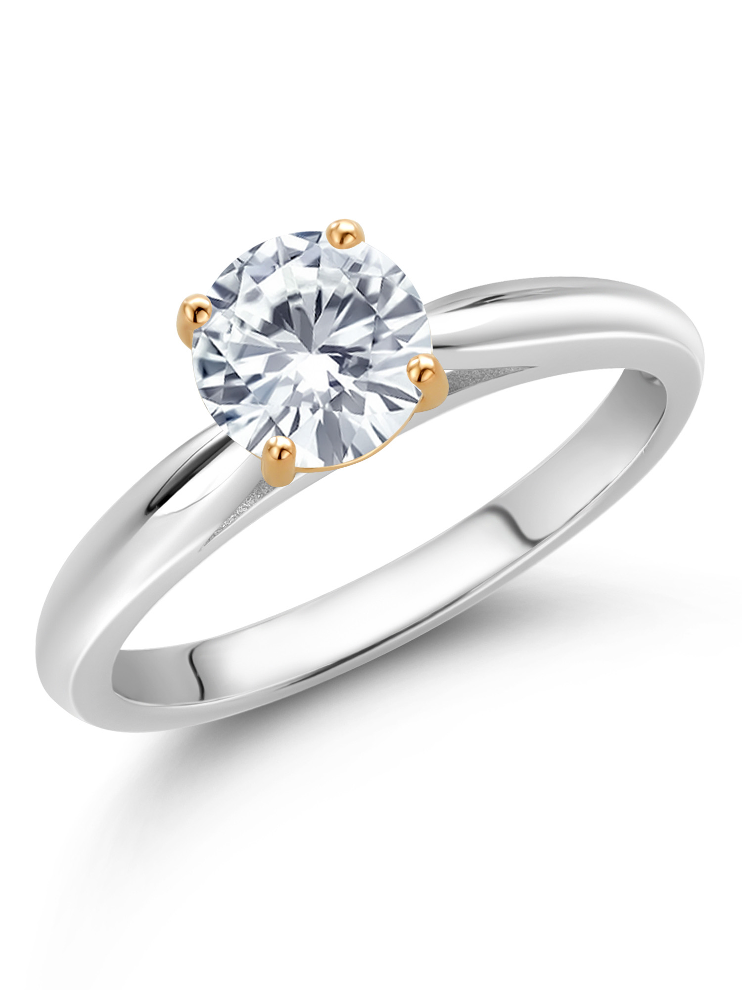 925 Sterling Silver with 10K Yellow Gold White Moissanite from Charles & Colvard Solitaire Engagement Ring For Women (0.80 Cttw, Gemstone Birthstone, Round 6MM, Available In Size 5, 6, 7, 8, 9)