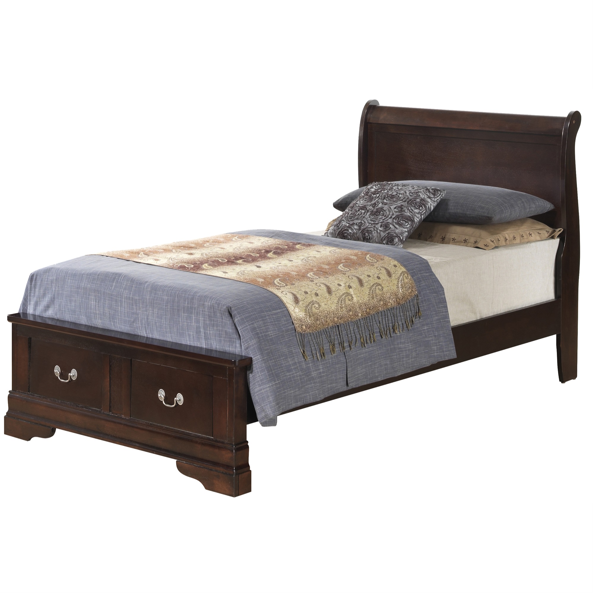 Passion Furniture  Louis Philippe Storage Sleigh Bed, Cappuccino - Twin Size
