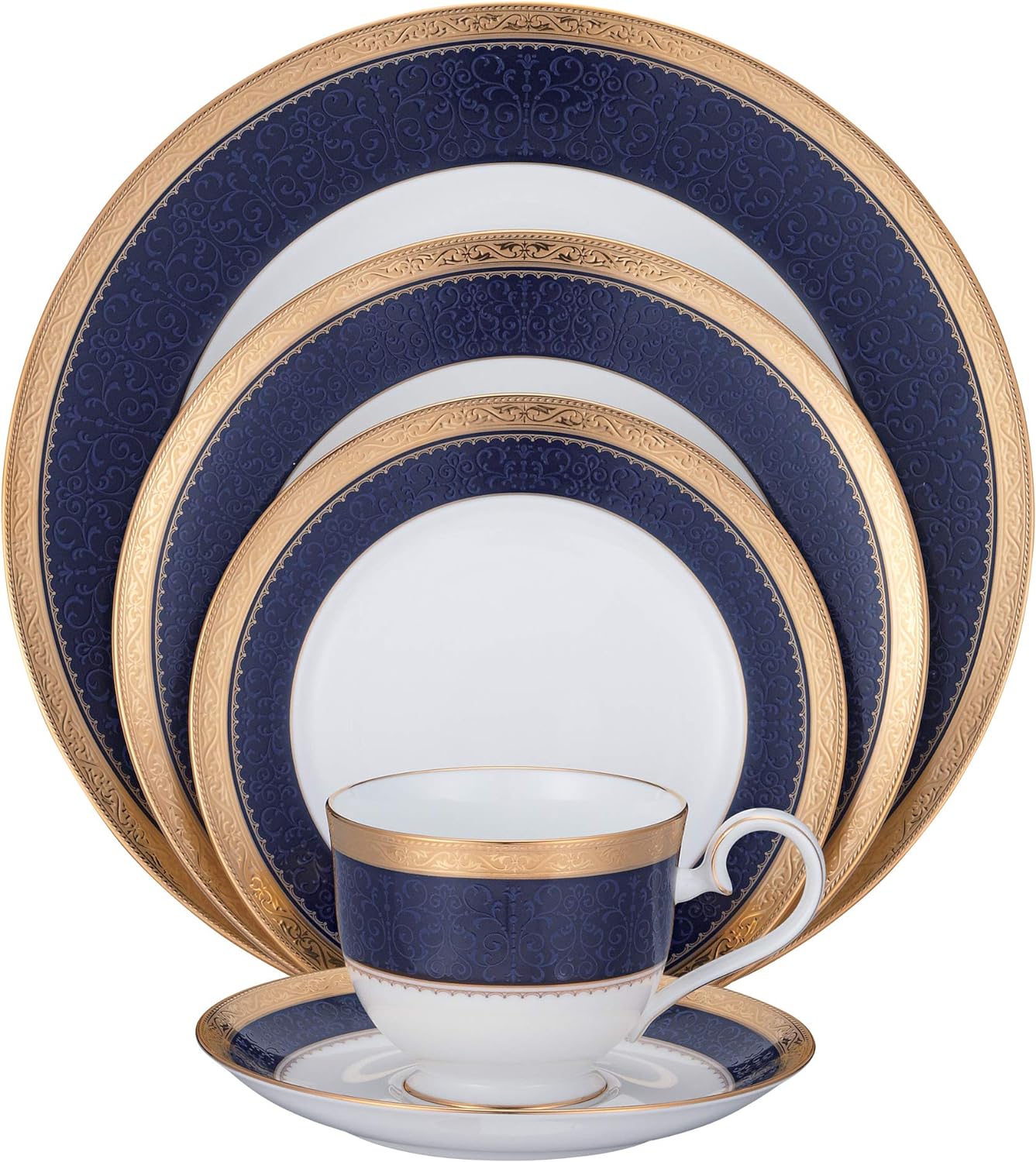 Odessa Cobalt 5-Piece Place Dinnerware Setting In Blue/White
