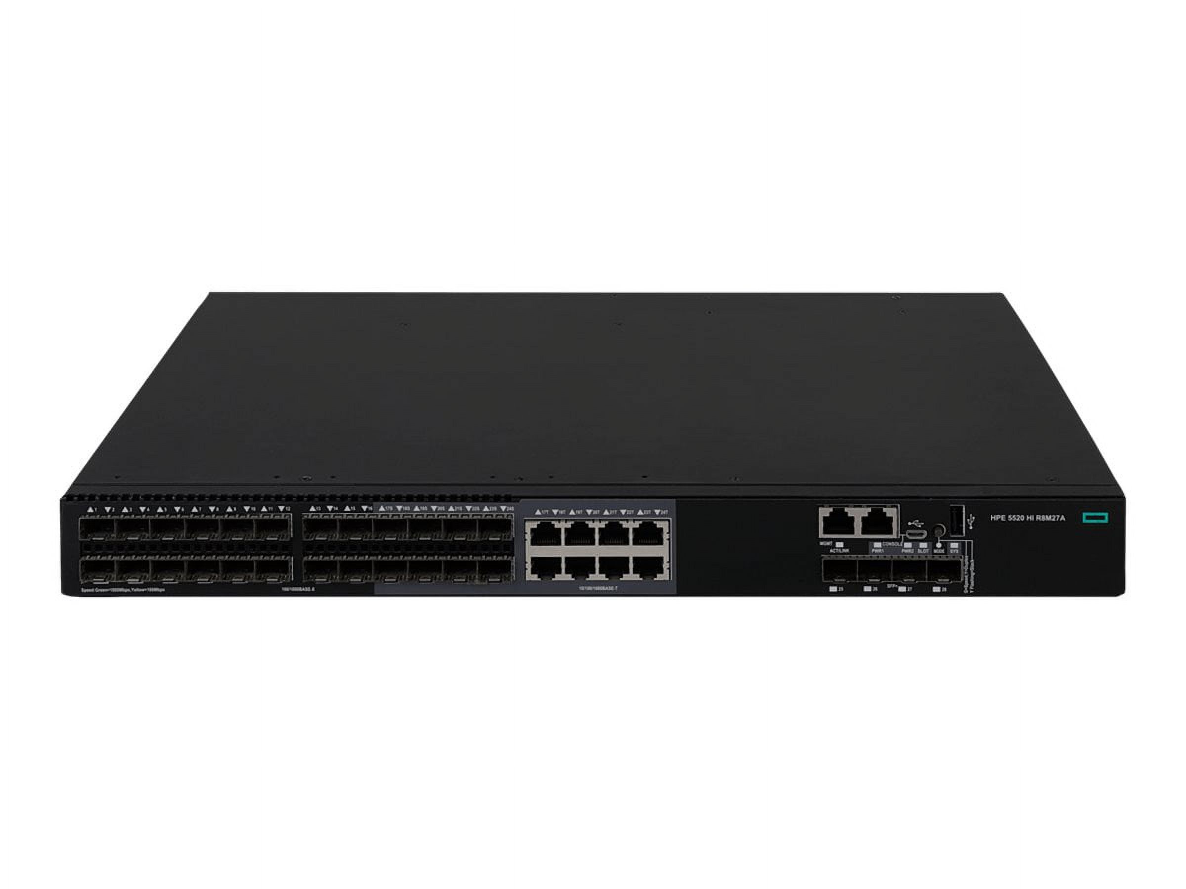 HPE FlexNetwork 5520 24G SFP 4SFP+ HI 1-slot Switch - Switch - L3 - managed - 24 x combo Gigabit SFP + 4 x 1 Gigabit / 10 Gigabit SFP+ - side to back airflow - rack-mountable - CTO