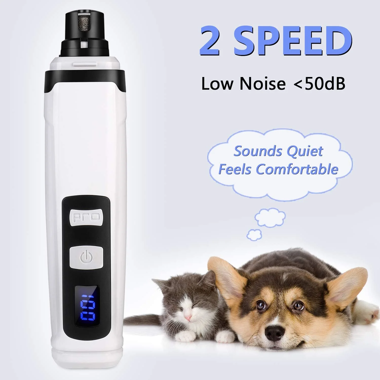 Cat Dog Nail Grinder - Professional 2-Speed Rechargeable Electric Pet Nail Trimmer Quiet Painless Paws Grooming & Smoothing