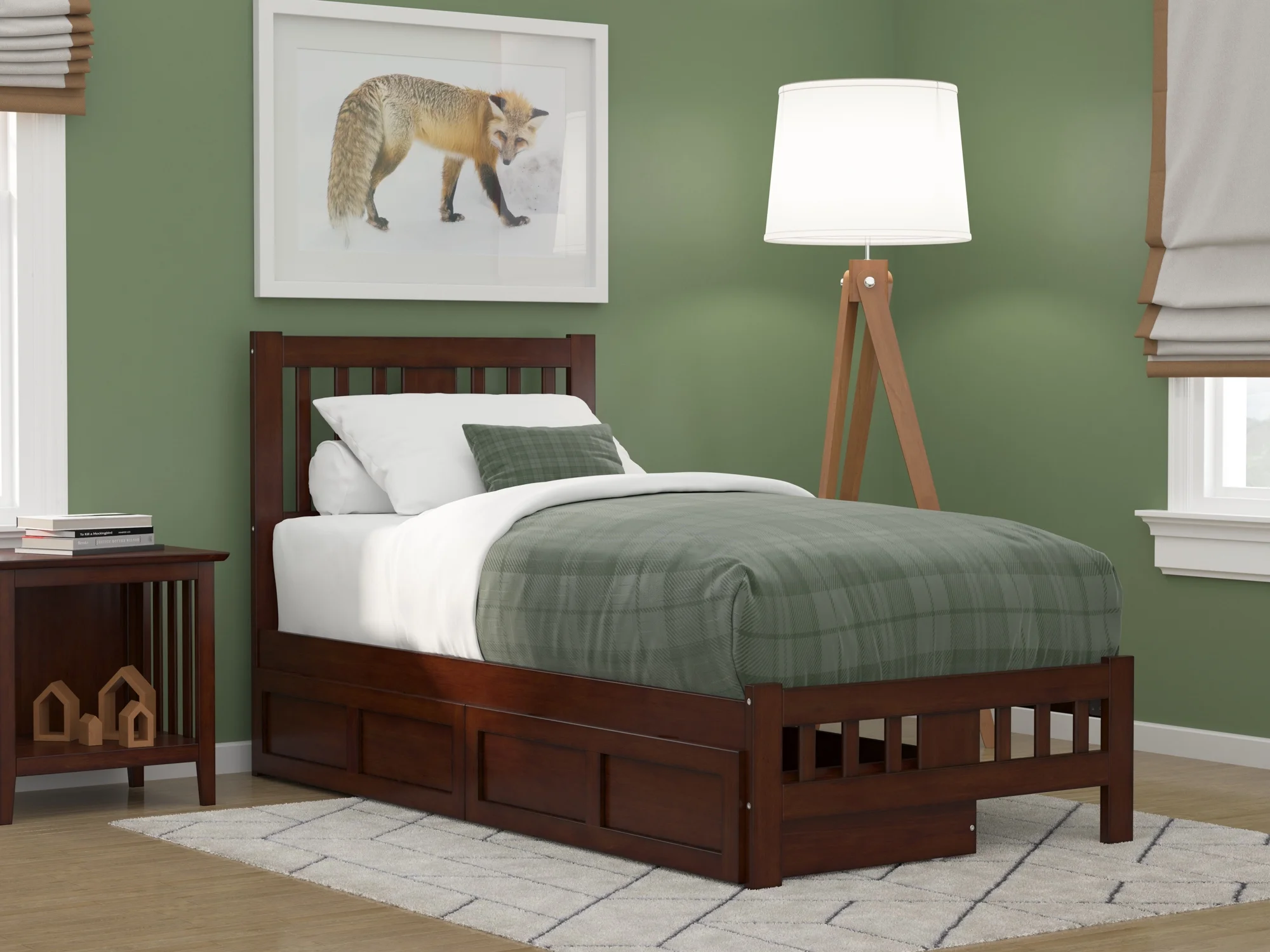 AFI Tahoe Twin Wood Platform Bed with Headboard Footboard & 2 Storage Drawers, Walnut