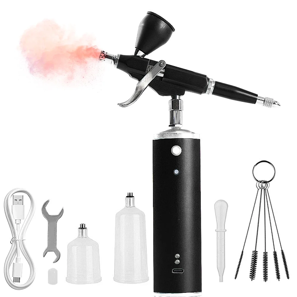 30PSI Upgraded Airbrush Kit with Air Compressor, Portable Mini Cordless Auto Airbrush Gun Kit, Rechargeable Handheld Airbrush Set for Makeup, Cake Decor, Barber, Model Coloring, Nail Art (Black)