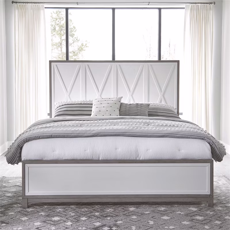 Palmetto Heights Queen Panel Bed in Shell White and Driftwood Finish