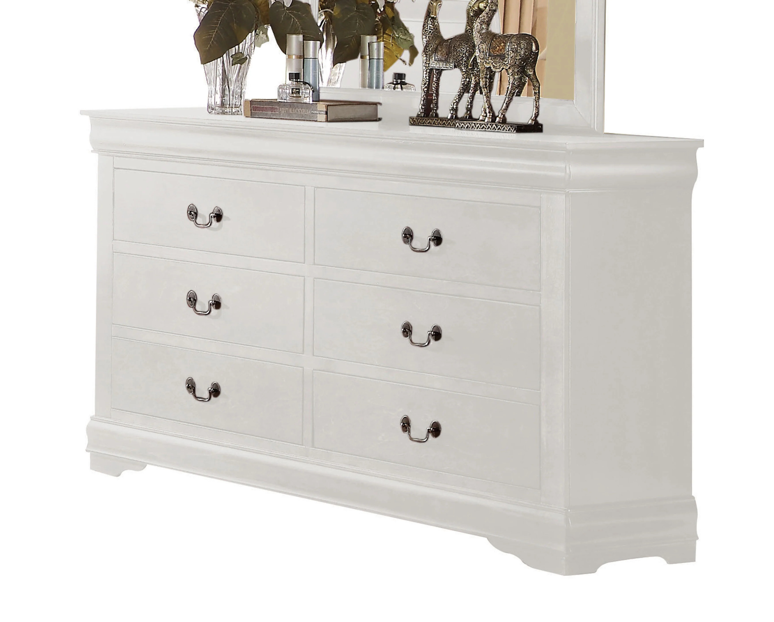 HomeRoots 485999 57 in. Solid Wood Six Drawer Double Dresser, White