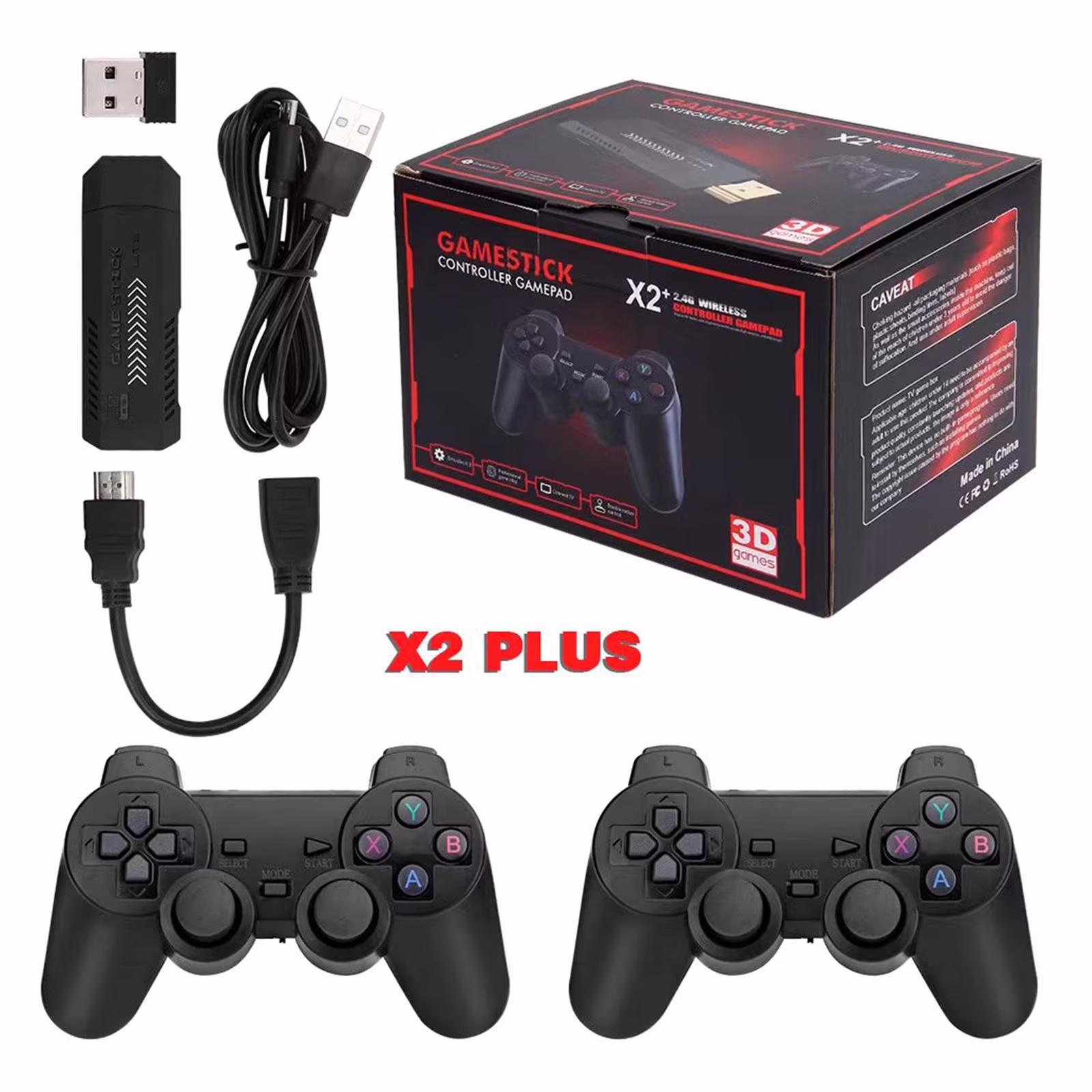 Upgrade Wireless Retro Games Console, X2 Plus Game Stick Retro Console Double Wireless Controller,30000+ Games,64GB