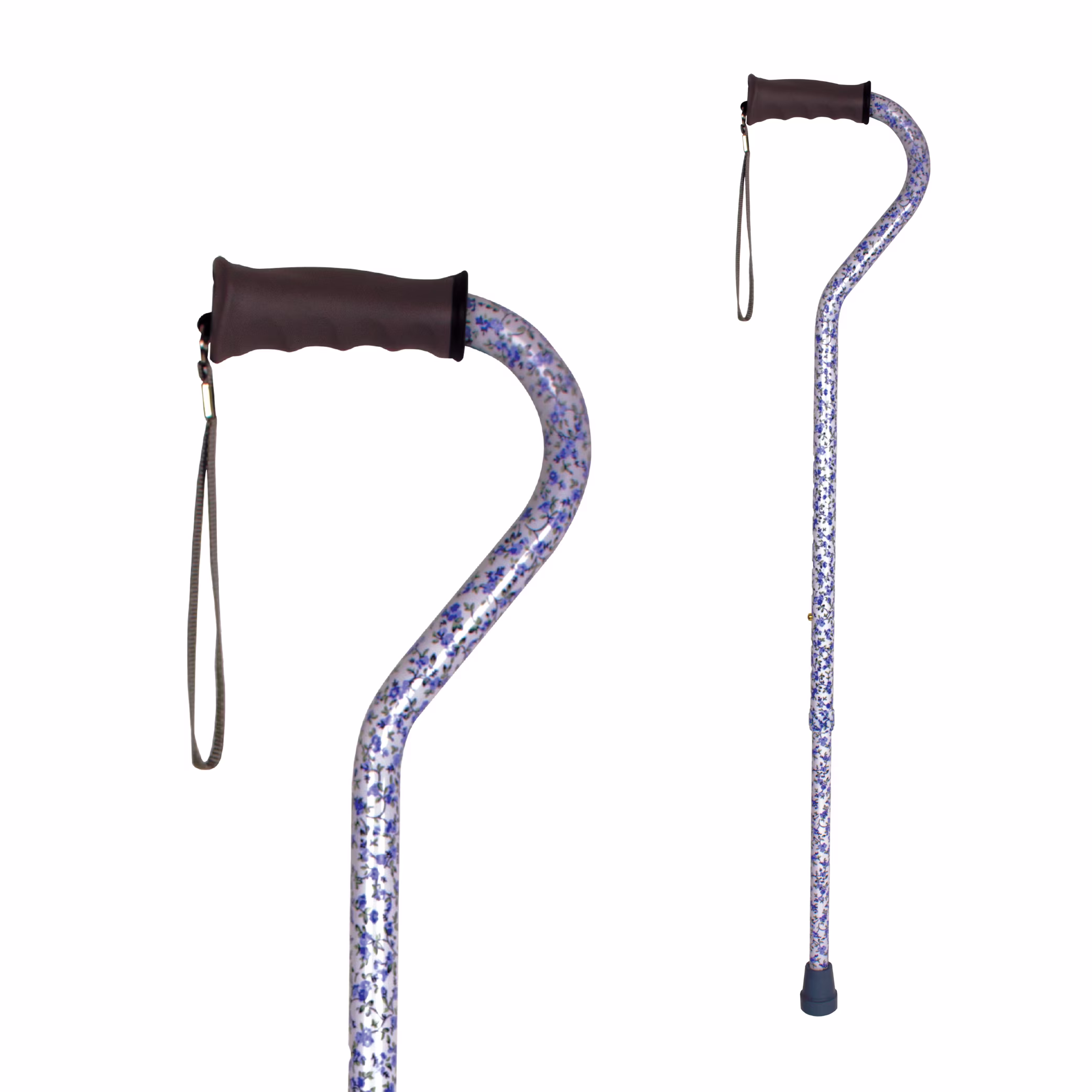 Carex Ergo Offset Handle Walking Cane for Occasions, Blue Flower, Supports up to 250 lbs