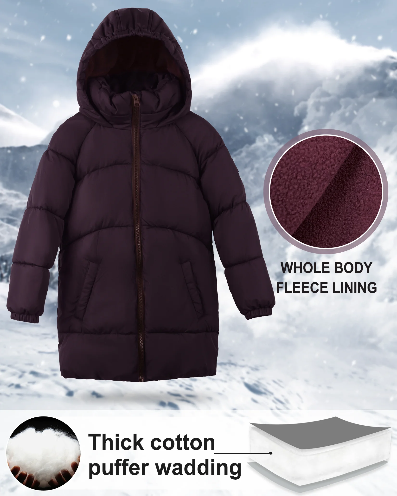 SOLOCOTE Girls Winter Coats Heavyweight Mediun Length Warm Jackets Down-like Cotton Wadding Outwear 3-14Y