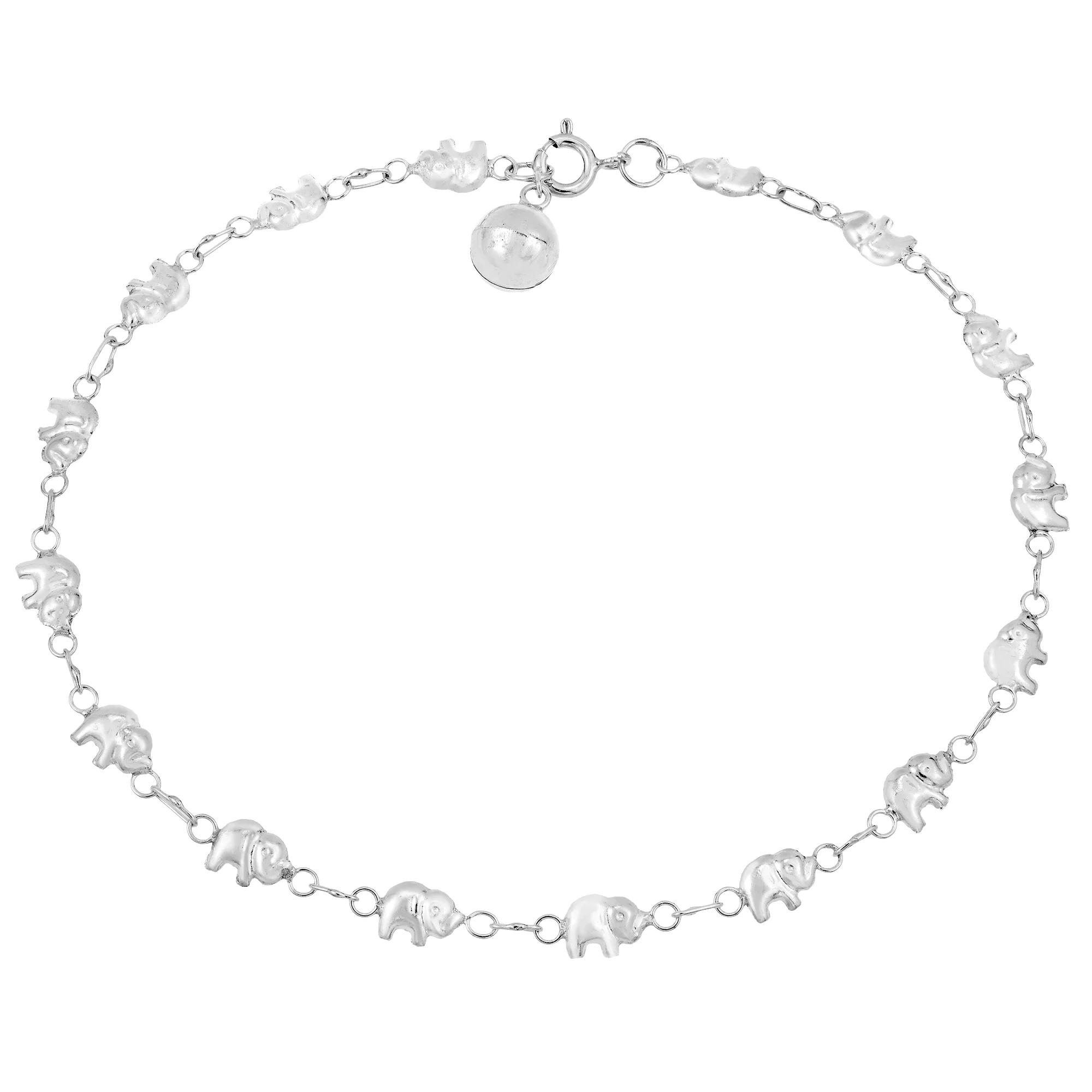 Dainty Safari Elephant Parade Link Sterling Silver Bracelet or Anklet