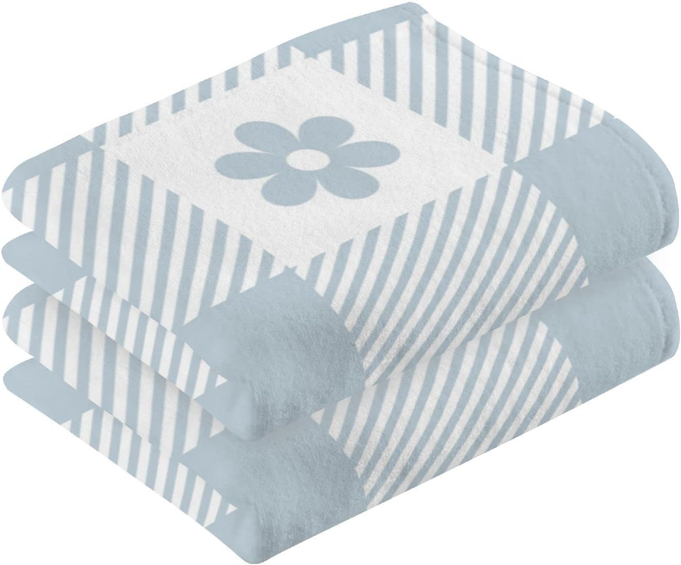 Teal Blue Plaid Flowers Cotton Towels Set 2 Pcs Absorbent Hand Towel Face Towels Kitchen Towels Bath Towels for Bathroom Laundry Room Kitchen 16 x 28 Inches