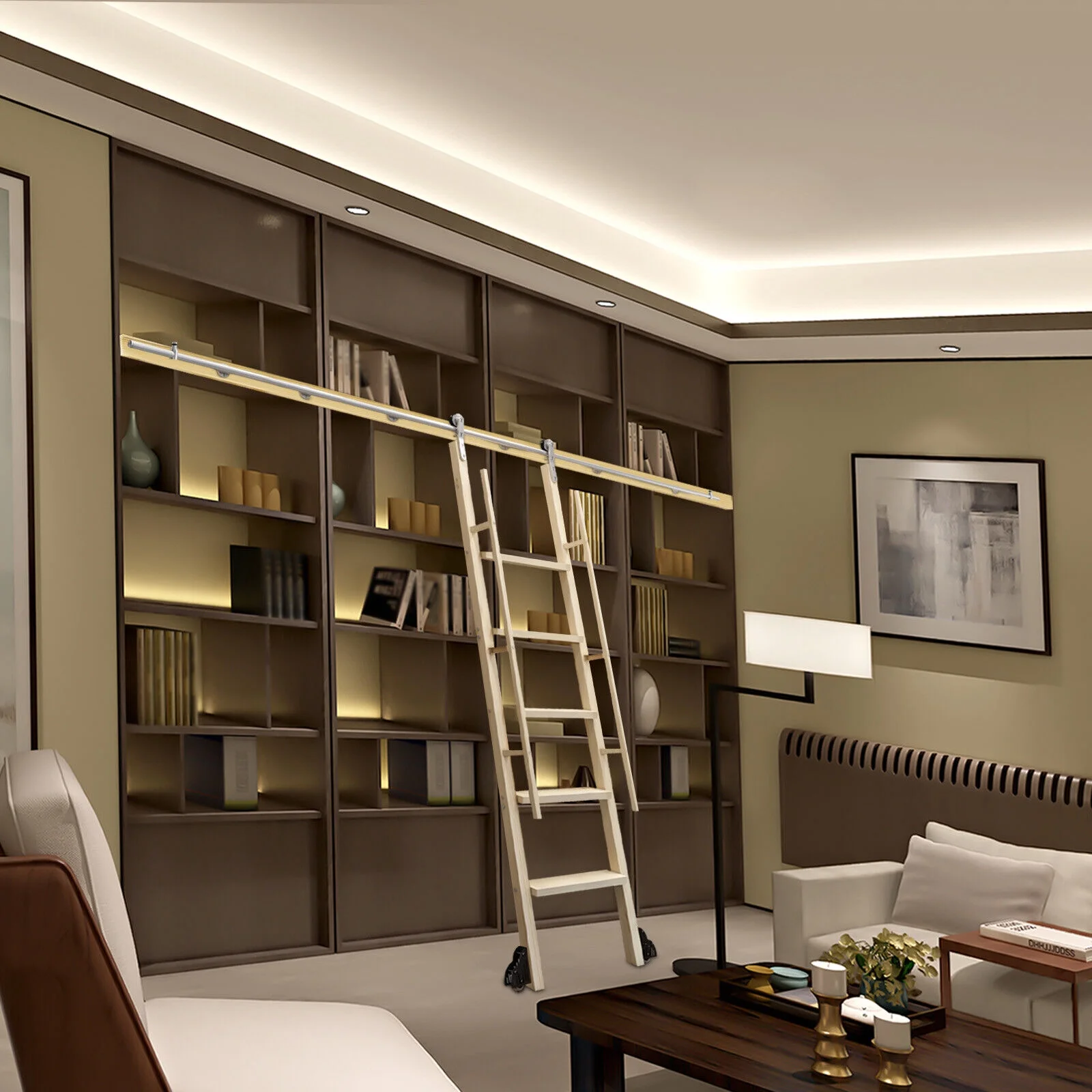 DENEST 10ft Stainless Steel Rolling Ladder Sliding Hardware Rolling Track (No Ladder)