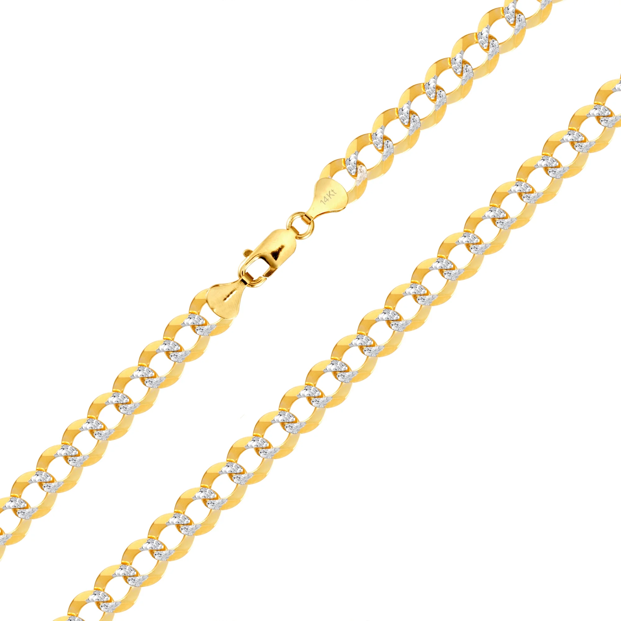 Nuragold 14k Yellow Gold Solid 10mm Cuban Chain Curb Link Diamond Cut Pave Two Tone Bracelet, Mens Jewelry 8