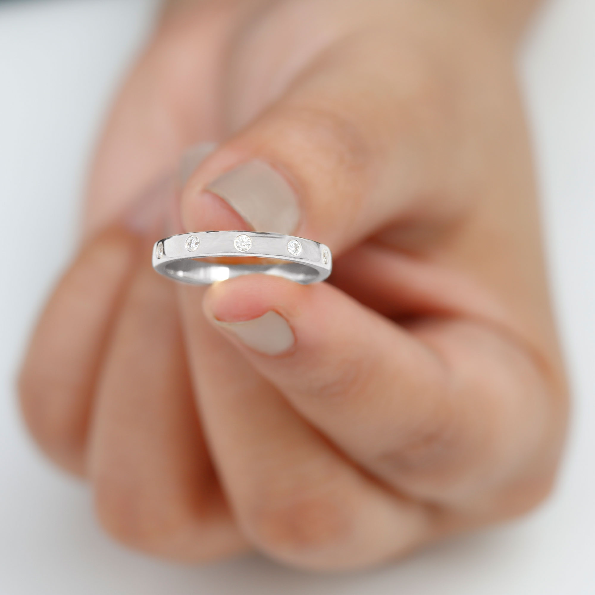 Stackable Half Eternity Band Ring with Moissanite in Gold, 925 Sterling Silver, US 4.00