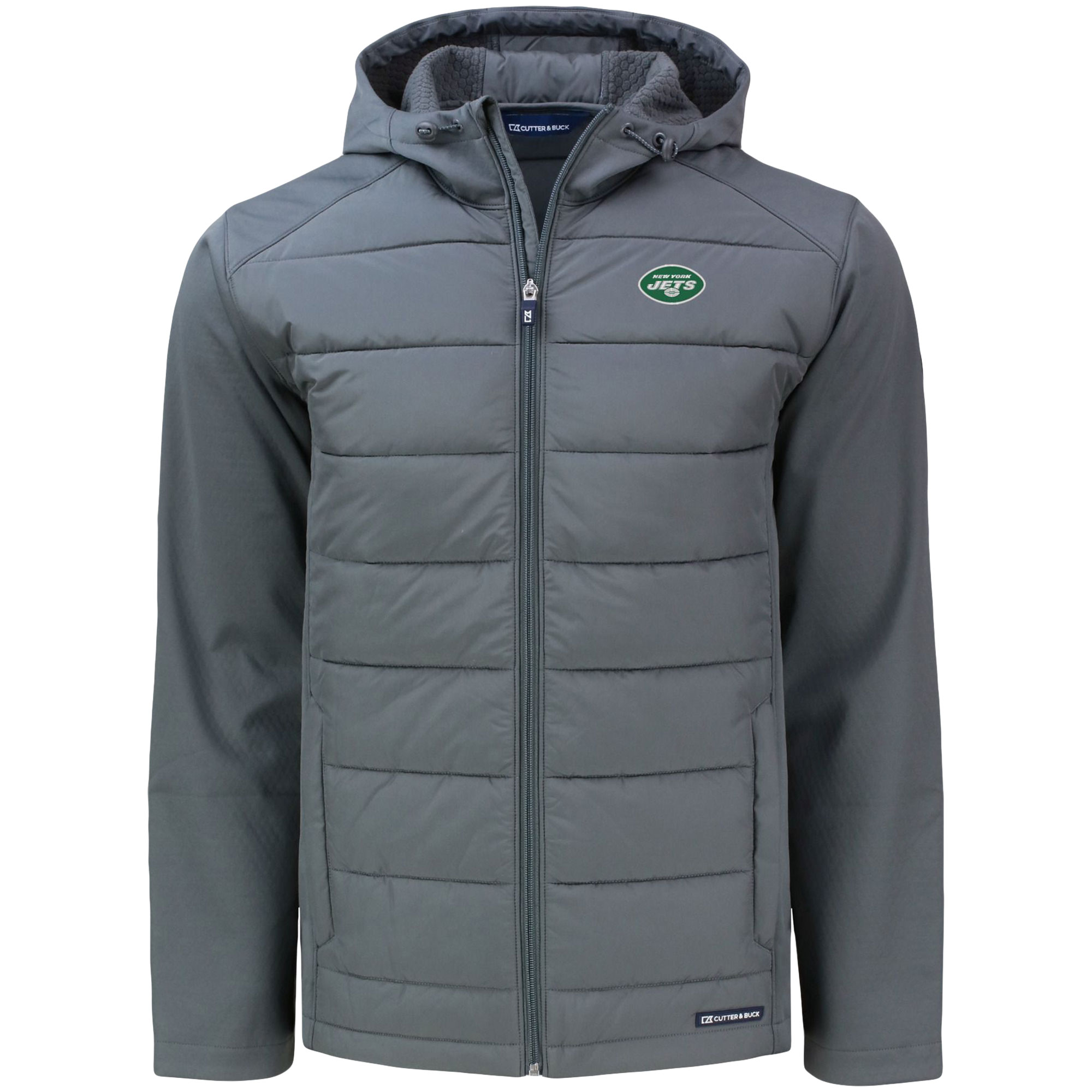 Men's Cutter & Buck Gray New York Jets  Big & Tall Evoke Hybrid Eco Softshell Recycled Full-Zip Hooded Jacket