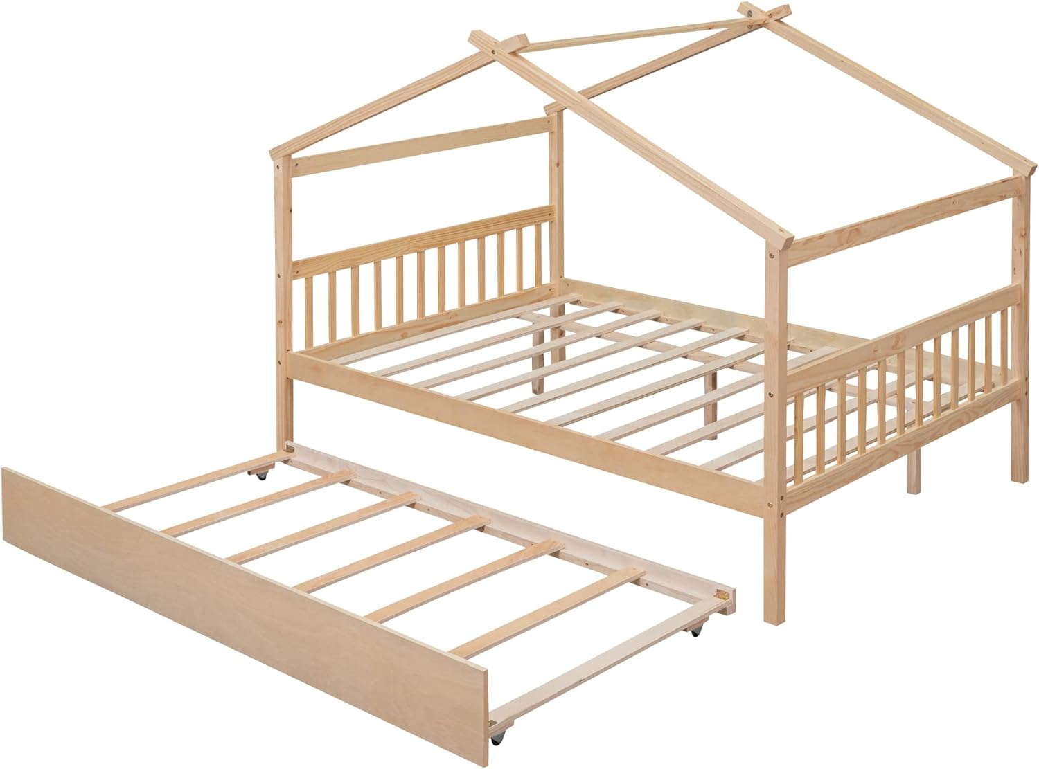 Full House Bed With Trundle Wooden Bed Frame With Roof