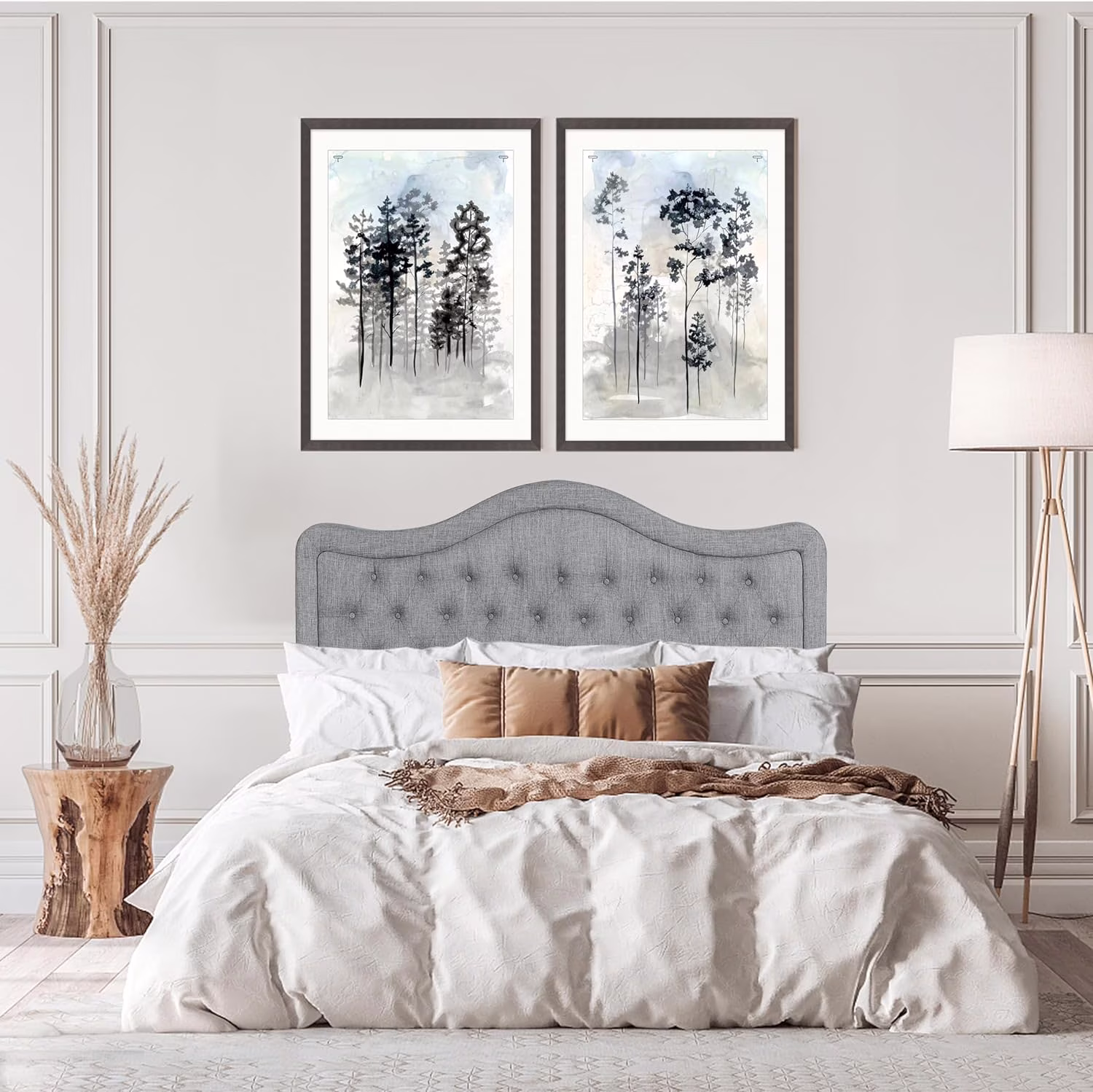 YINCHEN 33” Upholstered Button Tufted Headboard Panel with Height Adjustable Feature, Fully Fabric Bed Frame and Footboard, Wooden Slats Support Easy Assembly, Queen (U.S. Standard), Light Grey