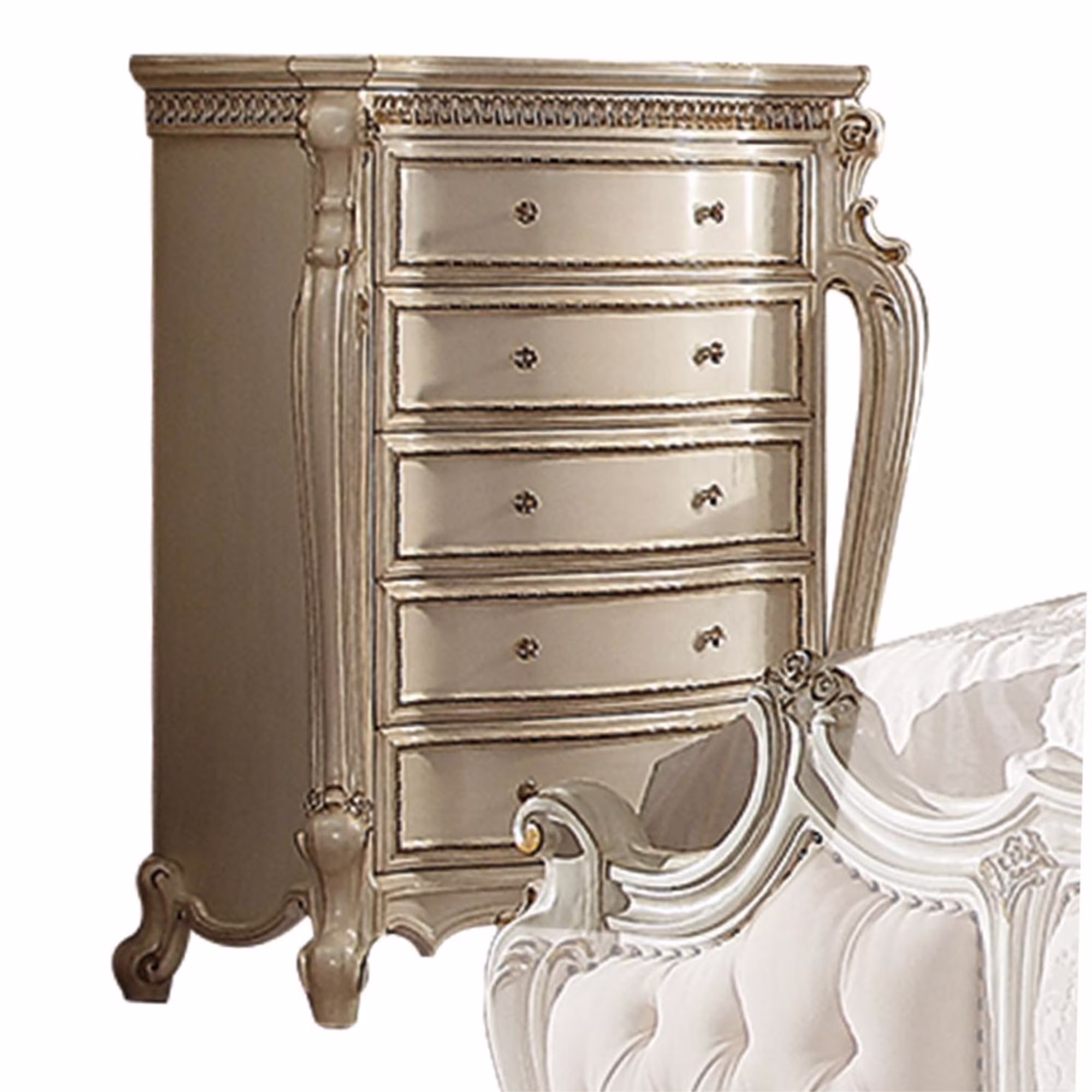 Five Drawer Chest With Cabriole Legs, Antique Pearl & Cherry Oak