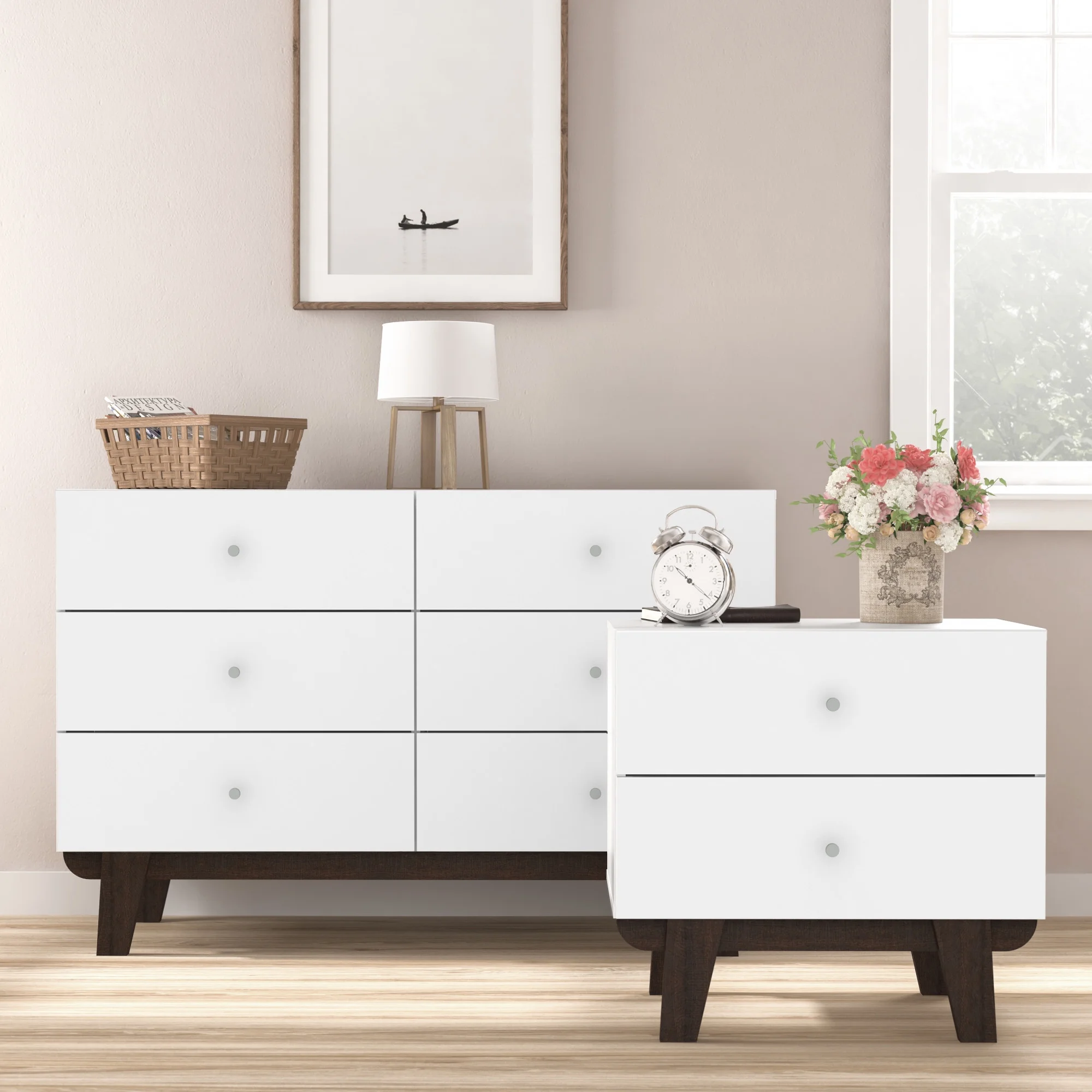 Kincaid Wood 2-Drawer Nightstand, Matte White, by Hillsdale Living Essentials