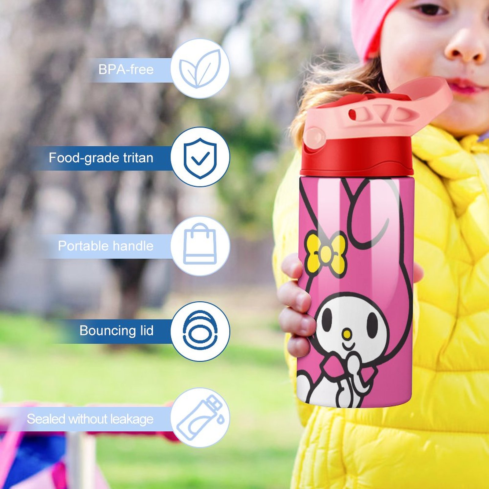 Pink-Rabbit My Melody Children's Water Bottle Vacuum Insulated Stainless Steel Cup With Straw Toddler Thermoses