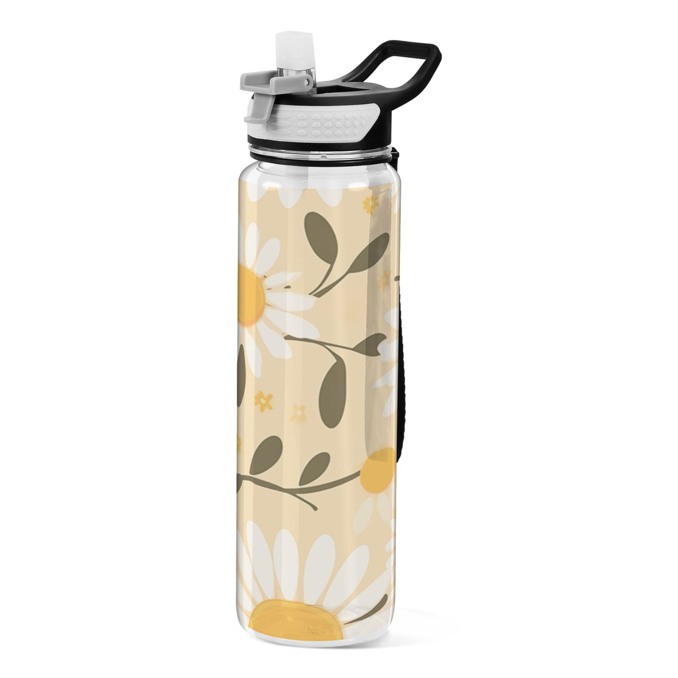 Flower Daisy 32oz Sports Water Bottles Leakproof Tritan Bottle with Straw BPA Free Clear Bottle for Fitness Gym Outdoor Cycling