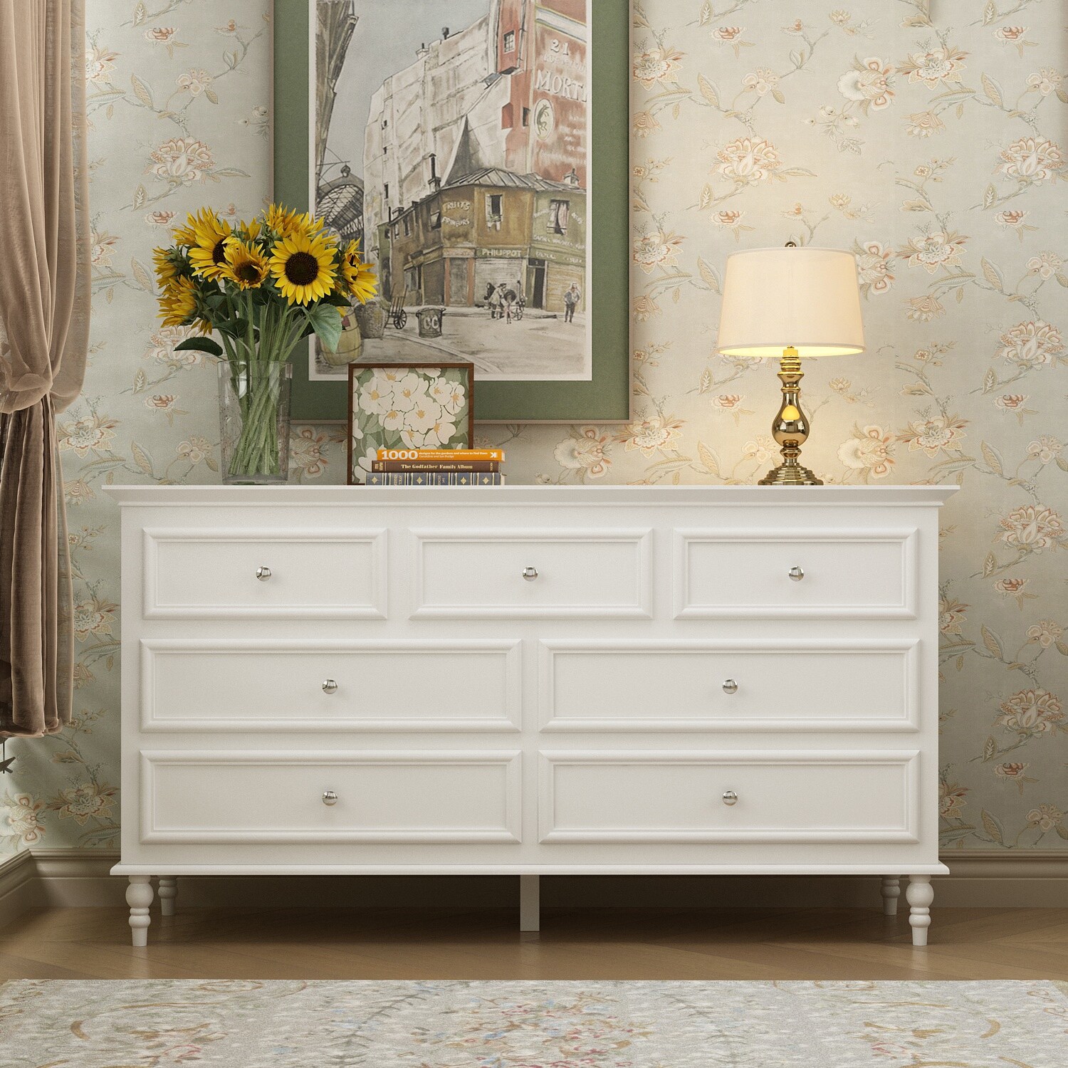 FUFU&GAGA 7-Drawer Double Dresser Chest Dresser Sideboard Lacquer For Bedroom White
