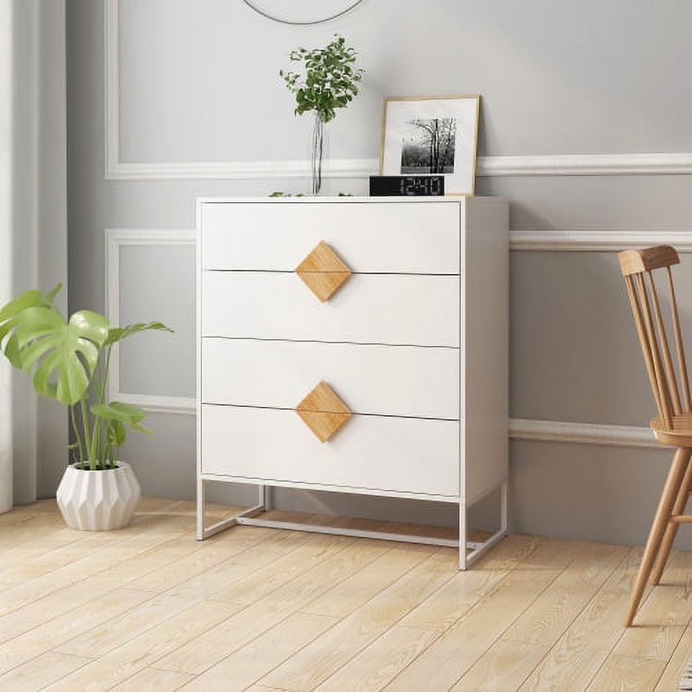 Motent Solid wood special shape square handle design with 4 drawers bedroom furniture dressers, White