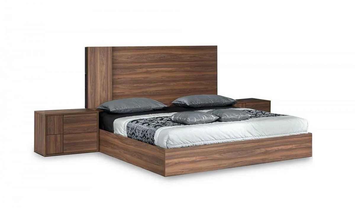 Italian Modern Walnut Matte Finish King Size Bedroom Set 3Pc VIG Nova Domus Asus