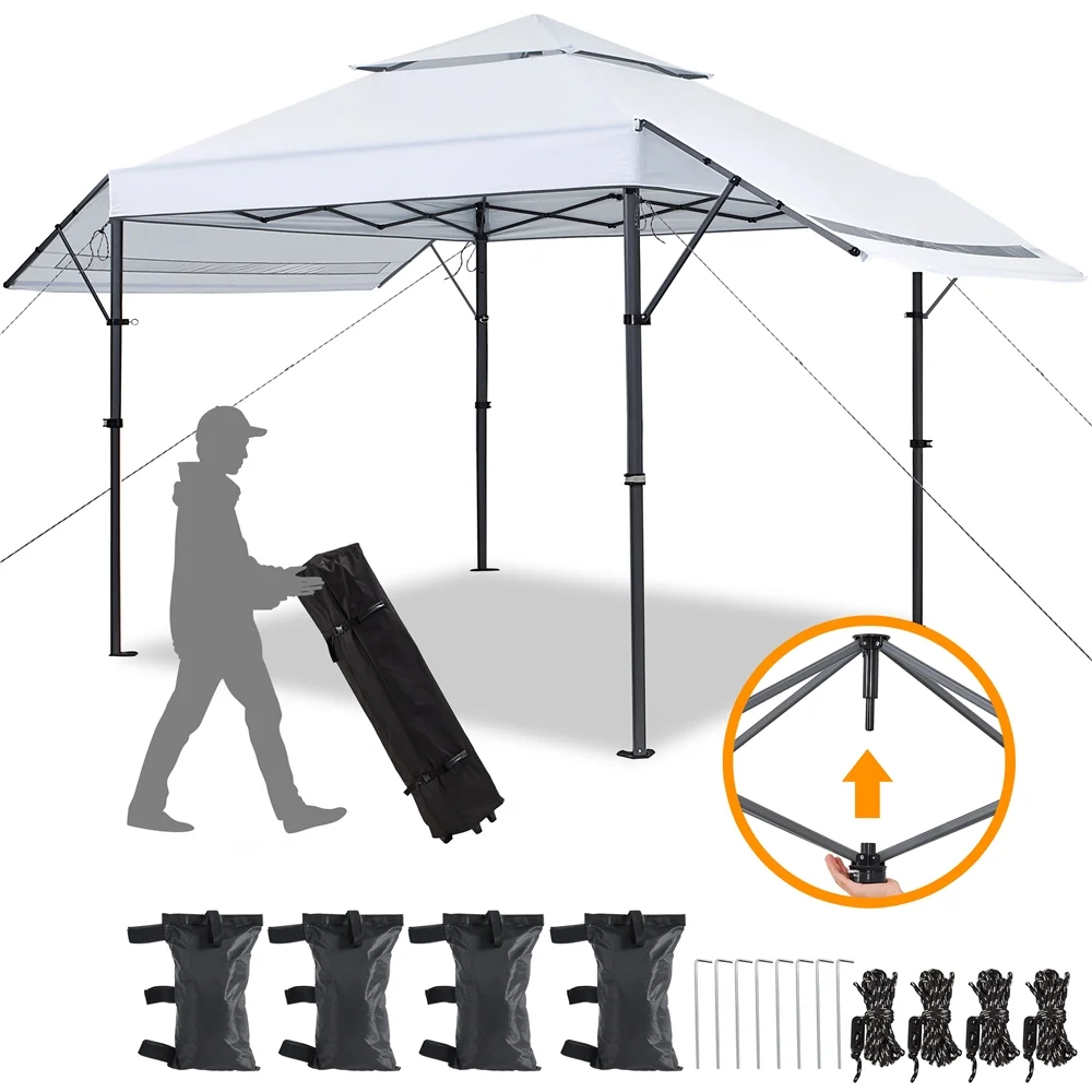 Topeakmart 17x10ft 2-tiered Pop-up Gazebo Canopy with Tilt Angle-adjustable Double Awnings, White