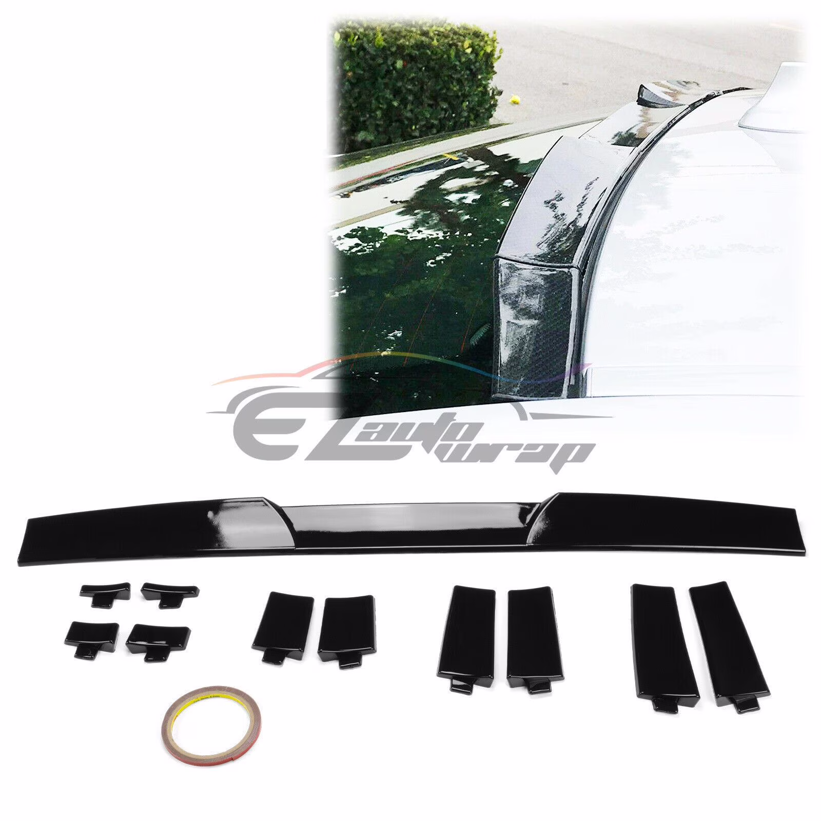 Universal Fit Gloss Black Glossy Top Roof Spoiler Wing Adjustable Splitter Kit